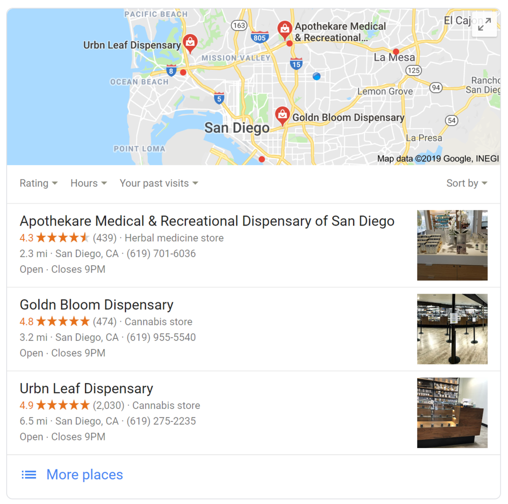 “dispensary near me” Google Map results