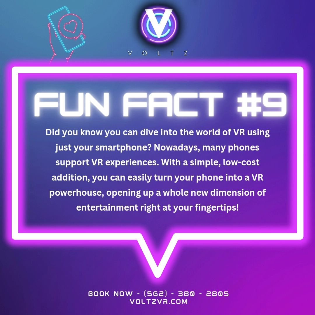 If you ever wanted to try VR, now you can with just your phone! Make sure to come to Voltz VR for an unrivaled virtual reality experience! 

#vr #phones #smartphone #iPhone #Android #virtualreality #voltzvr #socal #orangecounty #thingstodo #fun

Go t