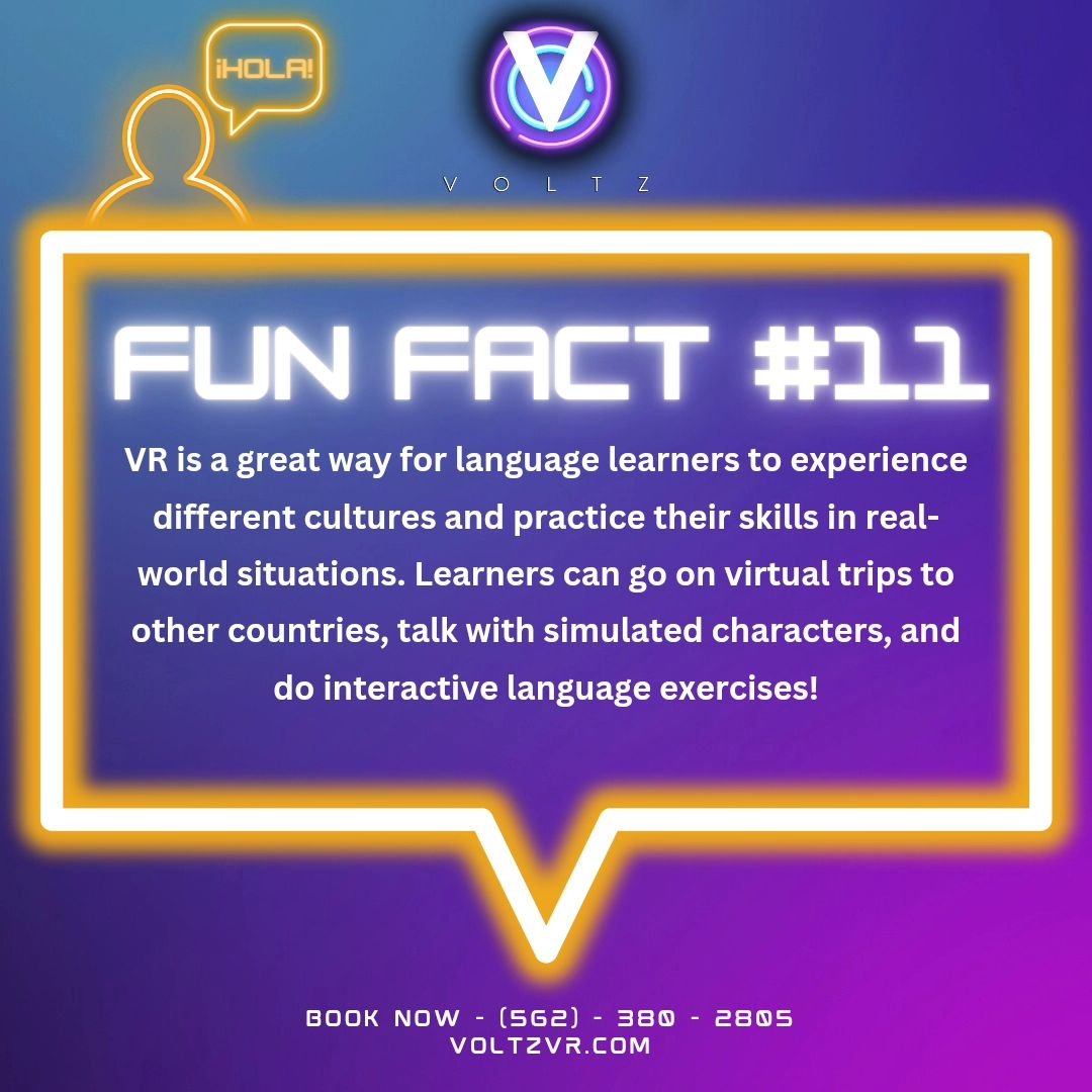 What language would you try and learn in VR? Let us know in the comments below! 
#language #Learning #education #vr #virtualreality #voltzvr #socal #thingstodo 

Go to Voltzvr.com or call (562) 380-2805 to book an experience with us!