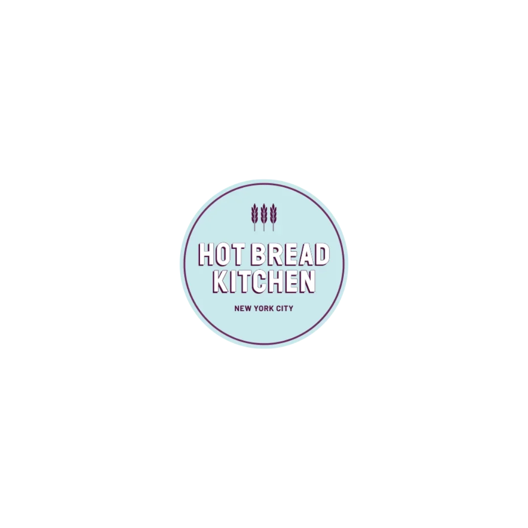 Logo for Hot Bread Kitchen, a bakery in New York City, featuring three wheat stalk icons above the text.