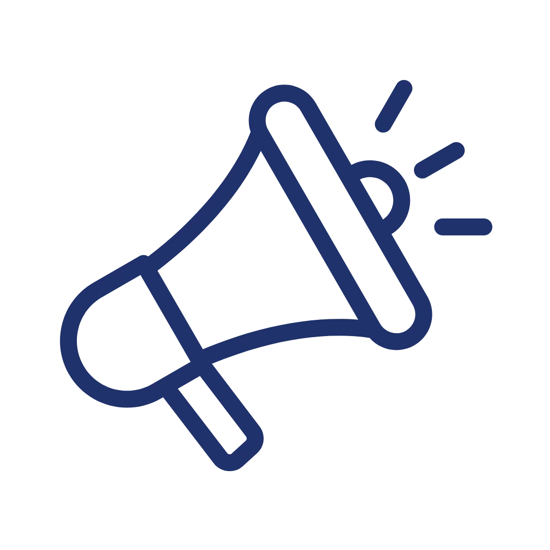 Outline of a loudspeaker or megaphone with sound waves emanating from it.