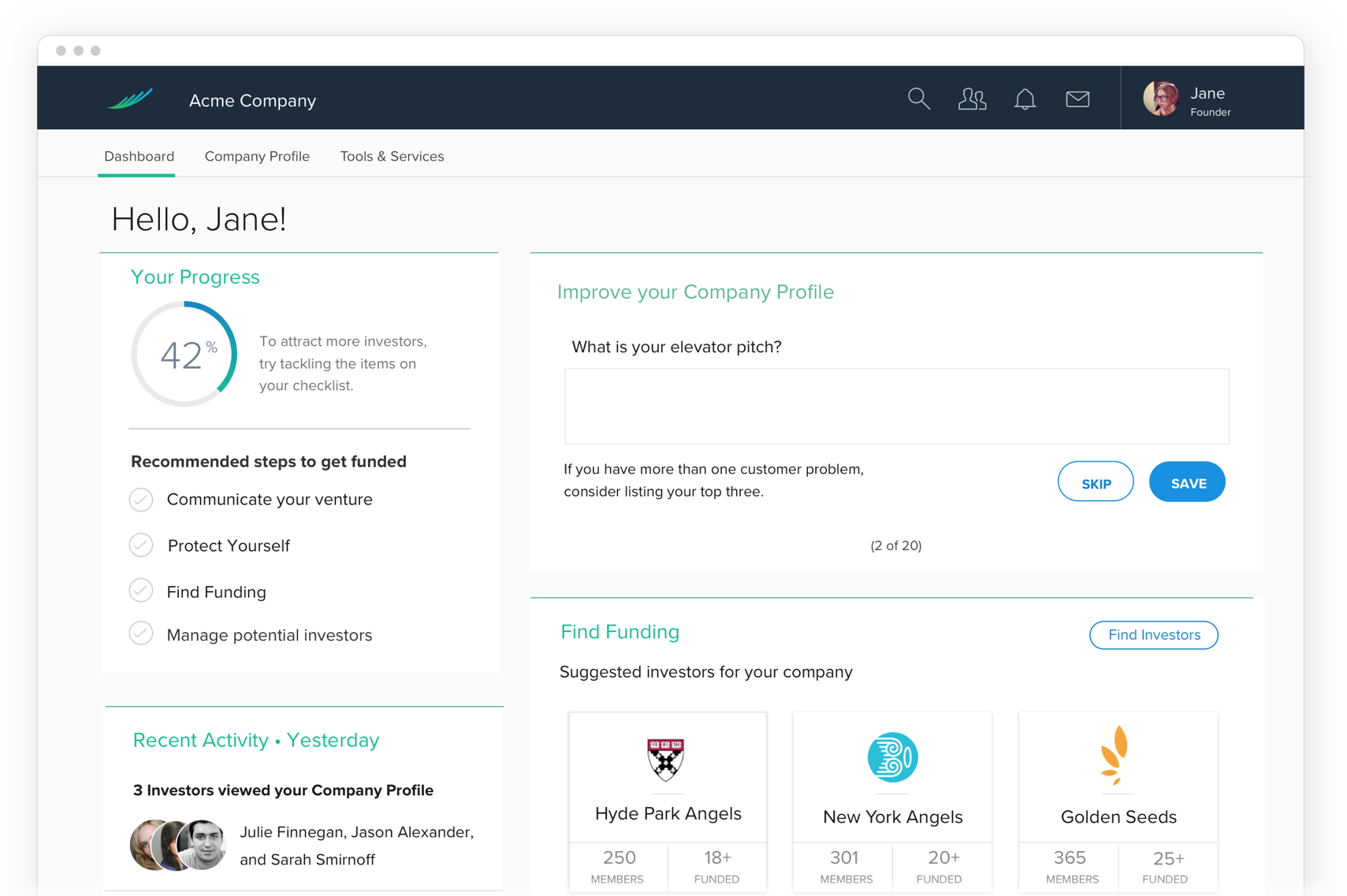 Founder's Dashboard Redesign