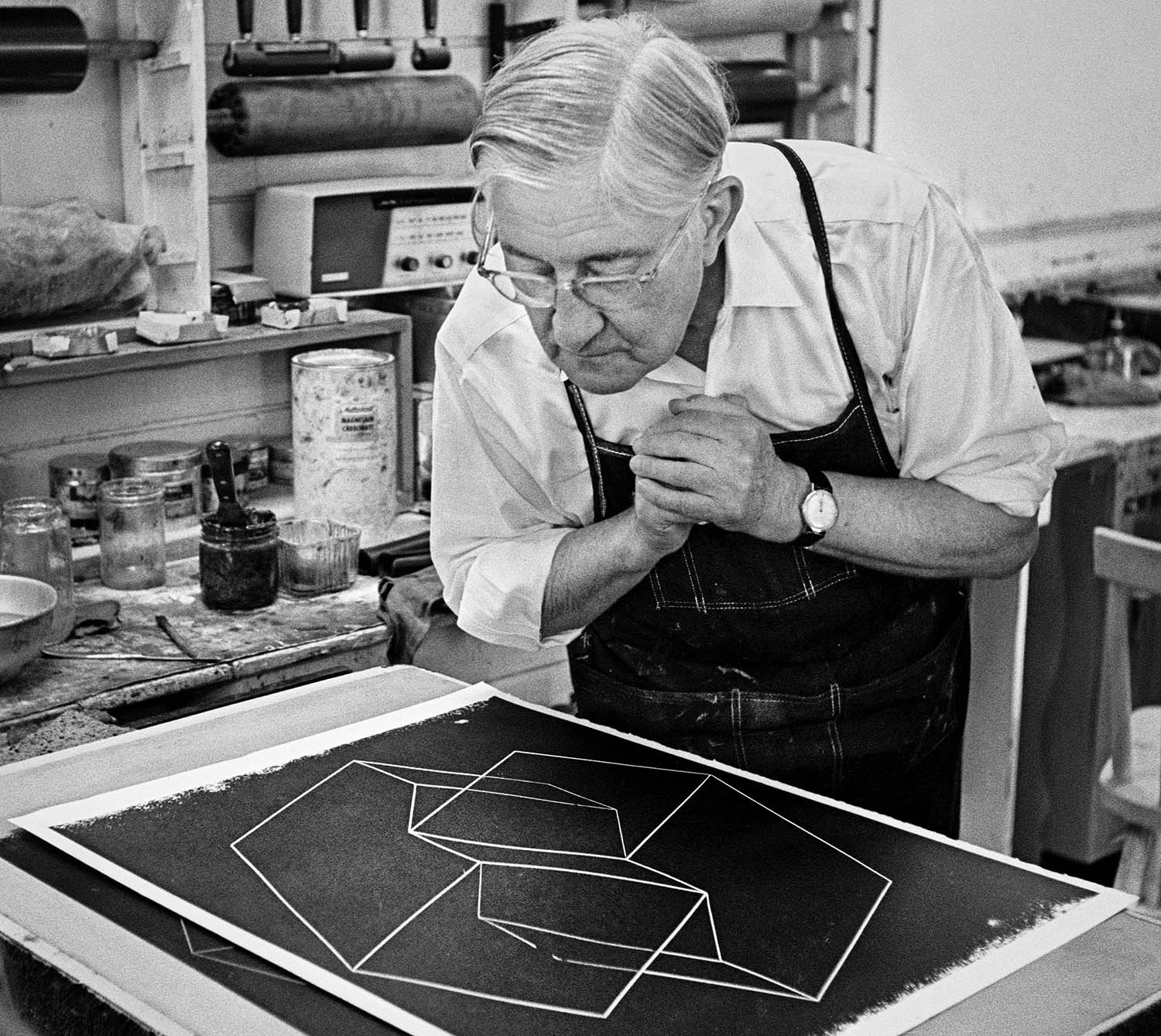  JOSEF ALBERS   Inspecting proof at Tamarind, Los Angeles, California, 1962  