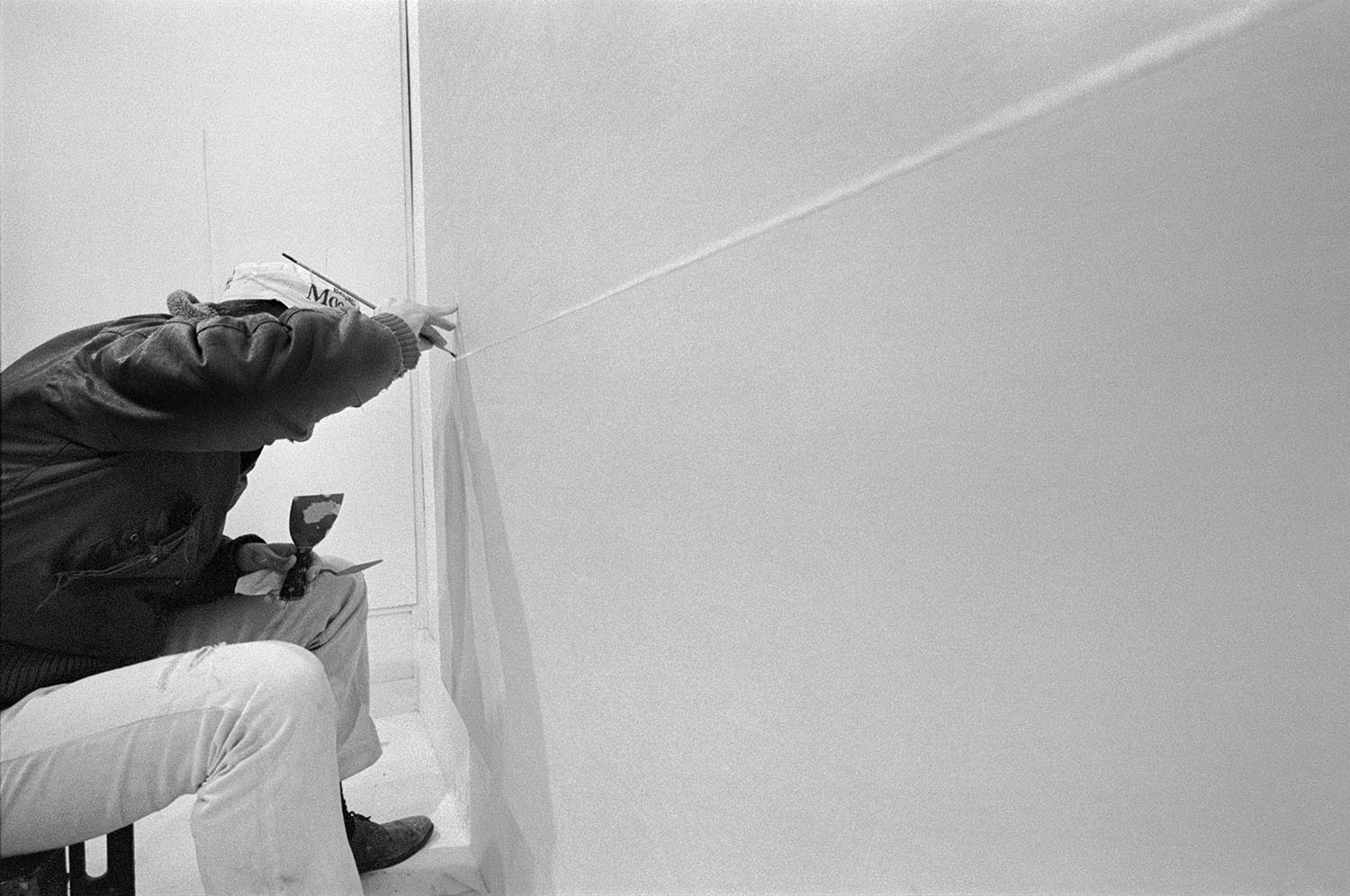  ROBERT IRWIN   Working on a line painting, Bob’s studio, Venice, California, 1962.  