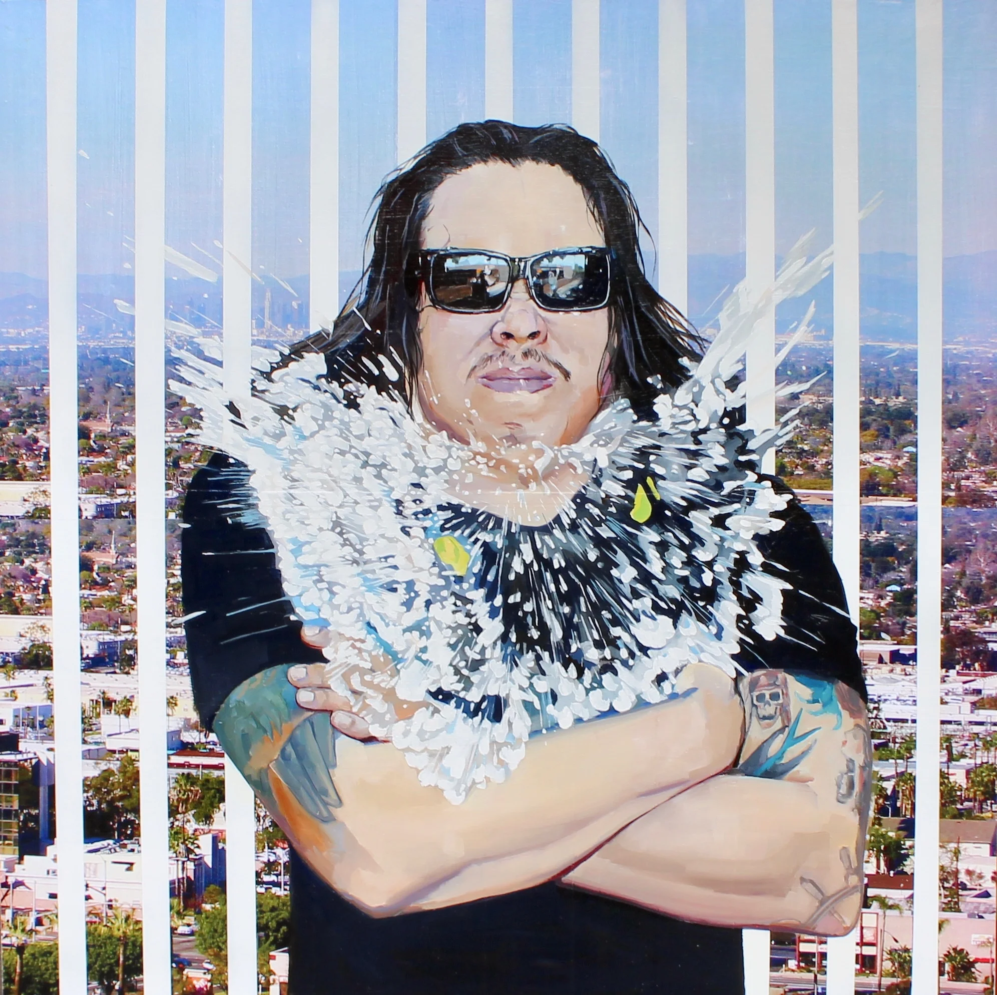 LA Wake Up #5 2017 paper, acrylic and oil on wood panel 40 x 40 inches