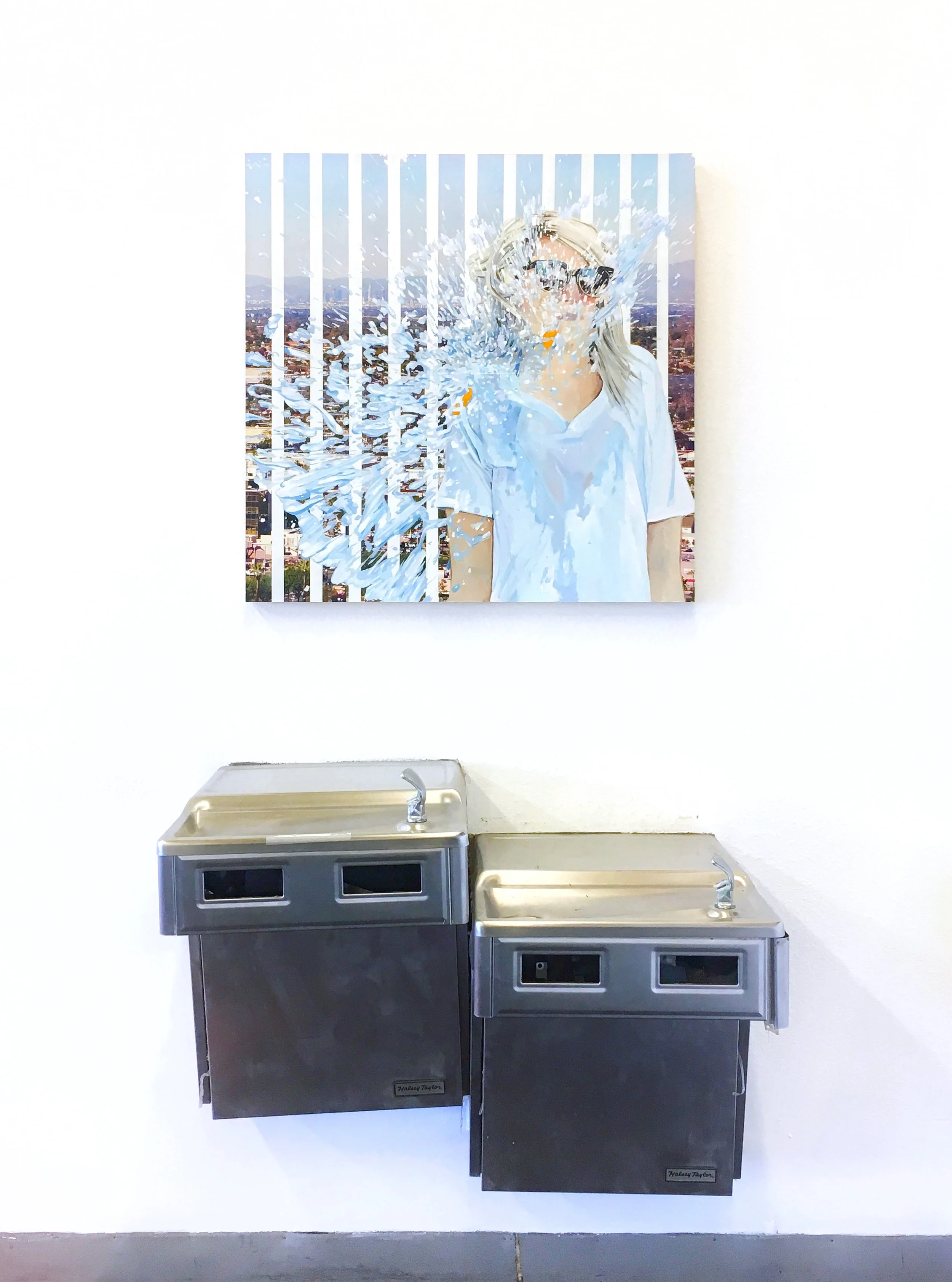 Installation view of LA Wake Up #6 with non-working drinking fountain for the CA 101 group show in 2018