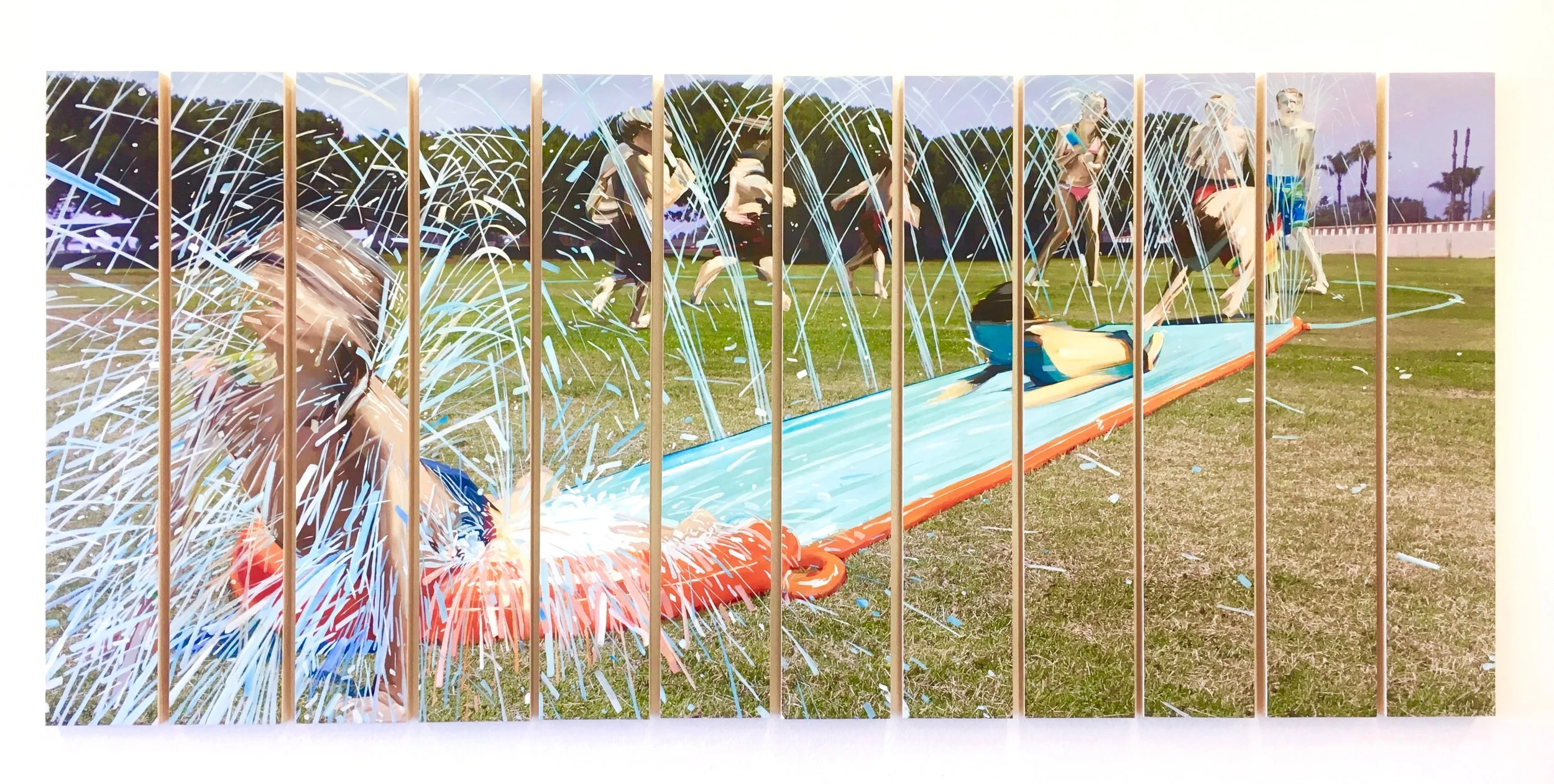 Slip n’Slide 2018 paper, acrylic and oil on wood panel 48 x 108 inches