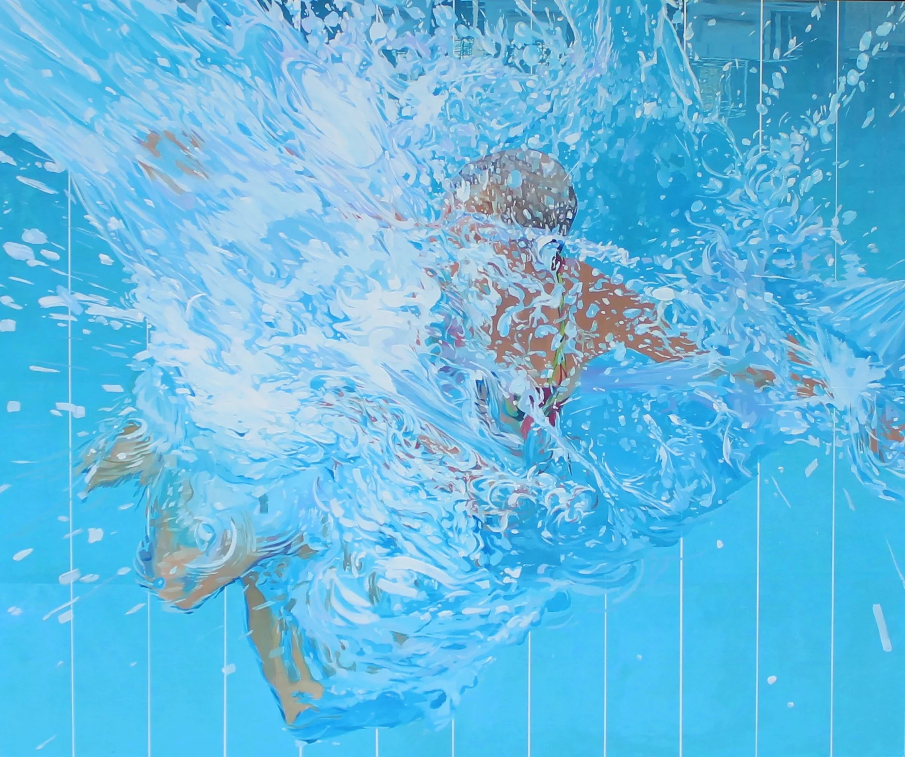 what a wonderful splash 2018 paper, acrylic and oil on wood panel 42 x 48 inches