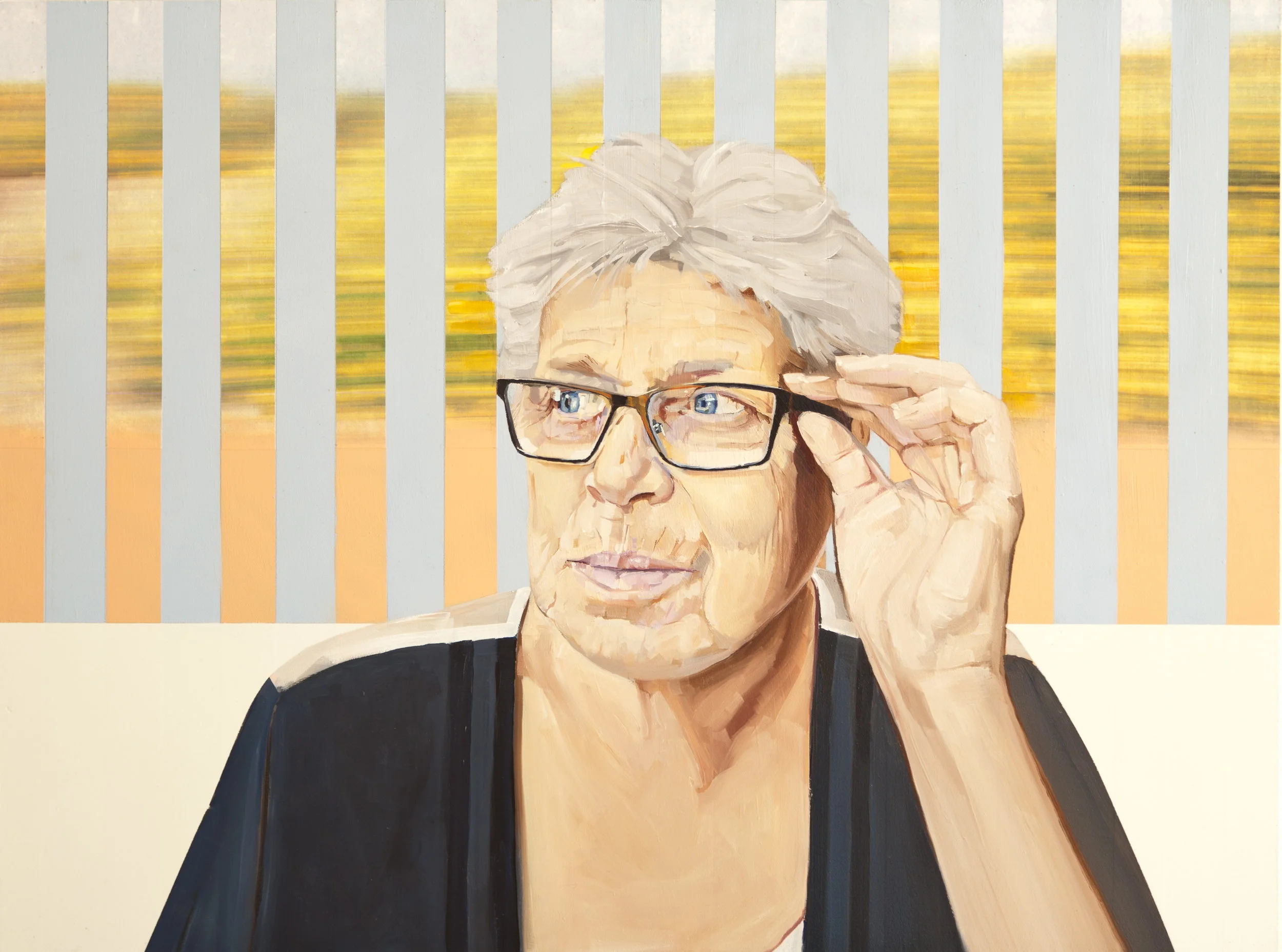 Seventies (ages 70-79) 2015 paper, acrylic and oil on wood panel 24 x 32 inches