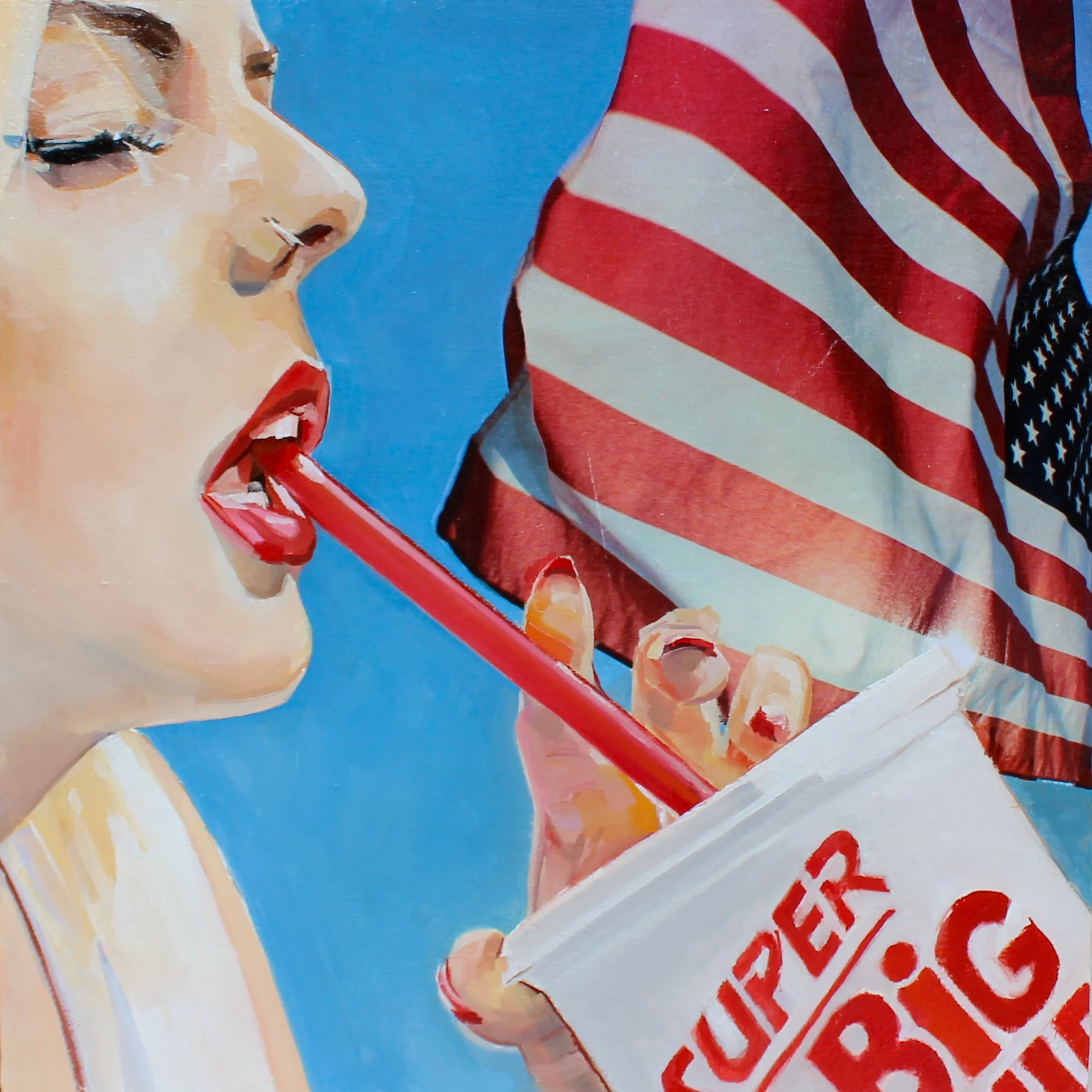   Super Big Gulp 2015  paper, acrylic and oil on wood panel 15 x 15 inches 