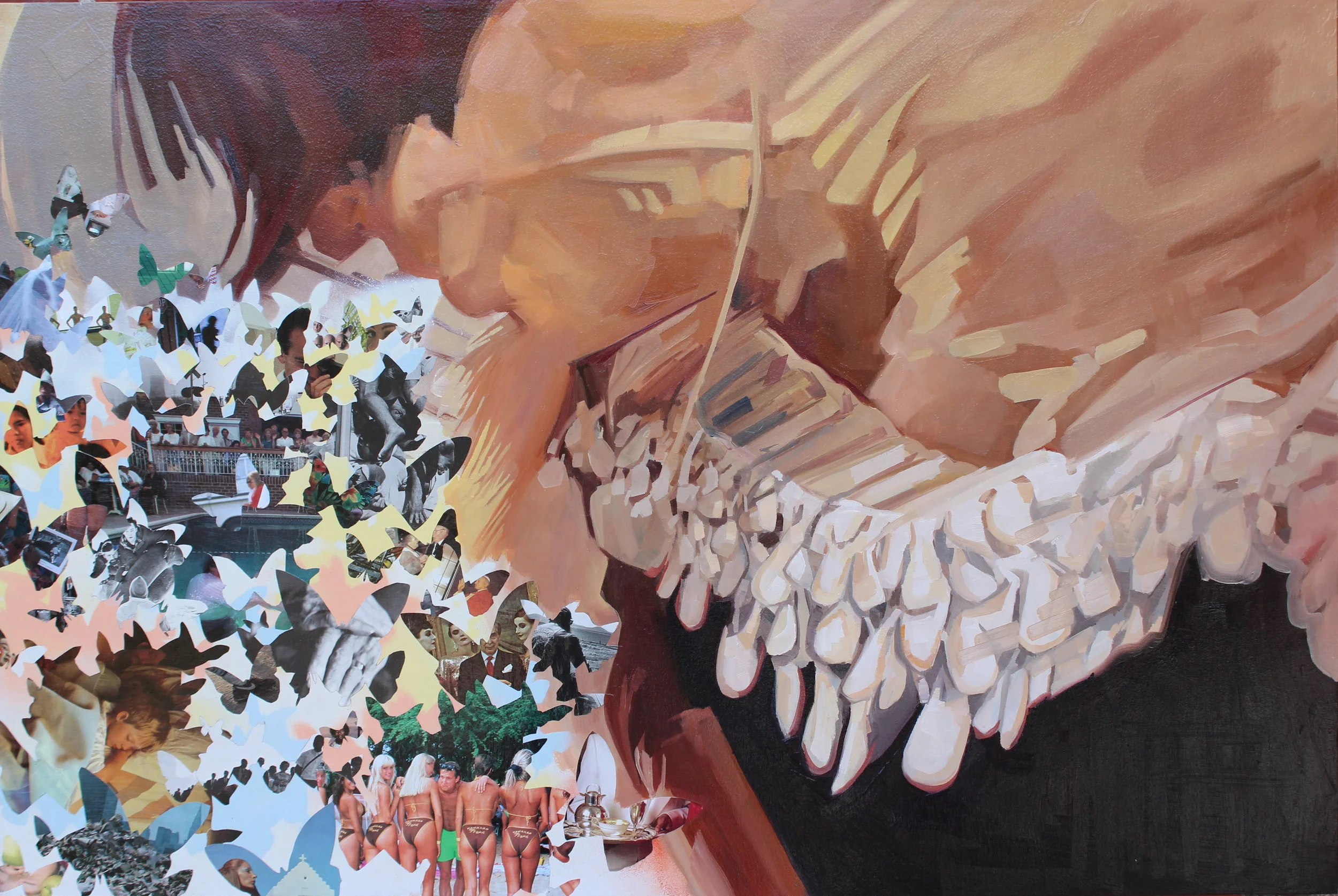 Georgia Satyr 2013 paper, acrylic and oil on wood panel 32 x 48 inches