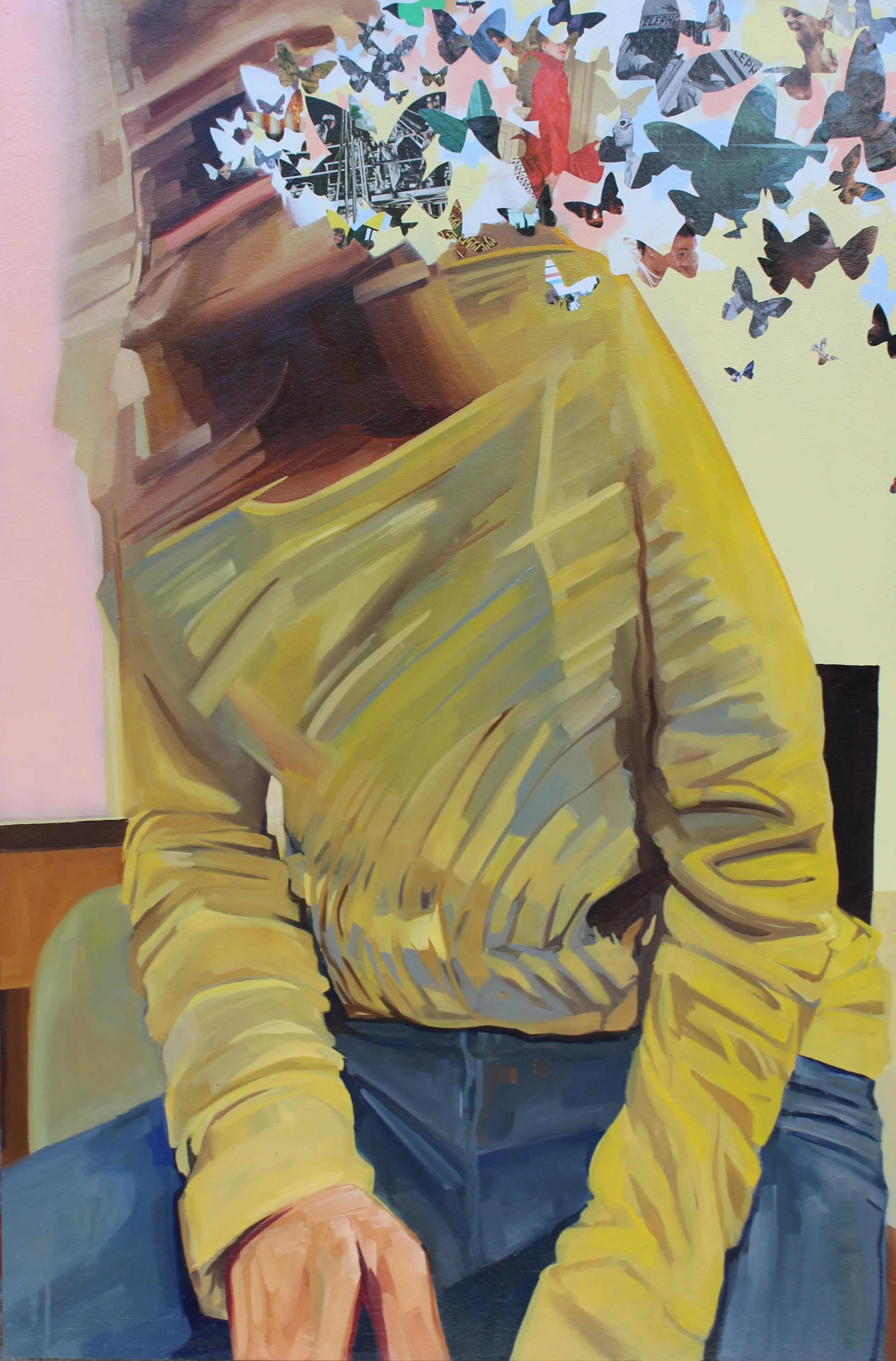 Pale Crescent 2013 paper, acrylic and oil on wood panel 48 x 32 inches