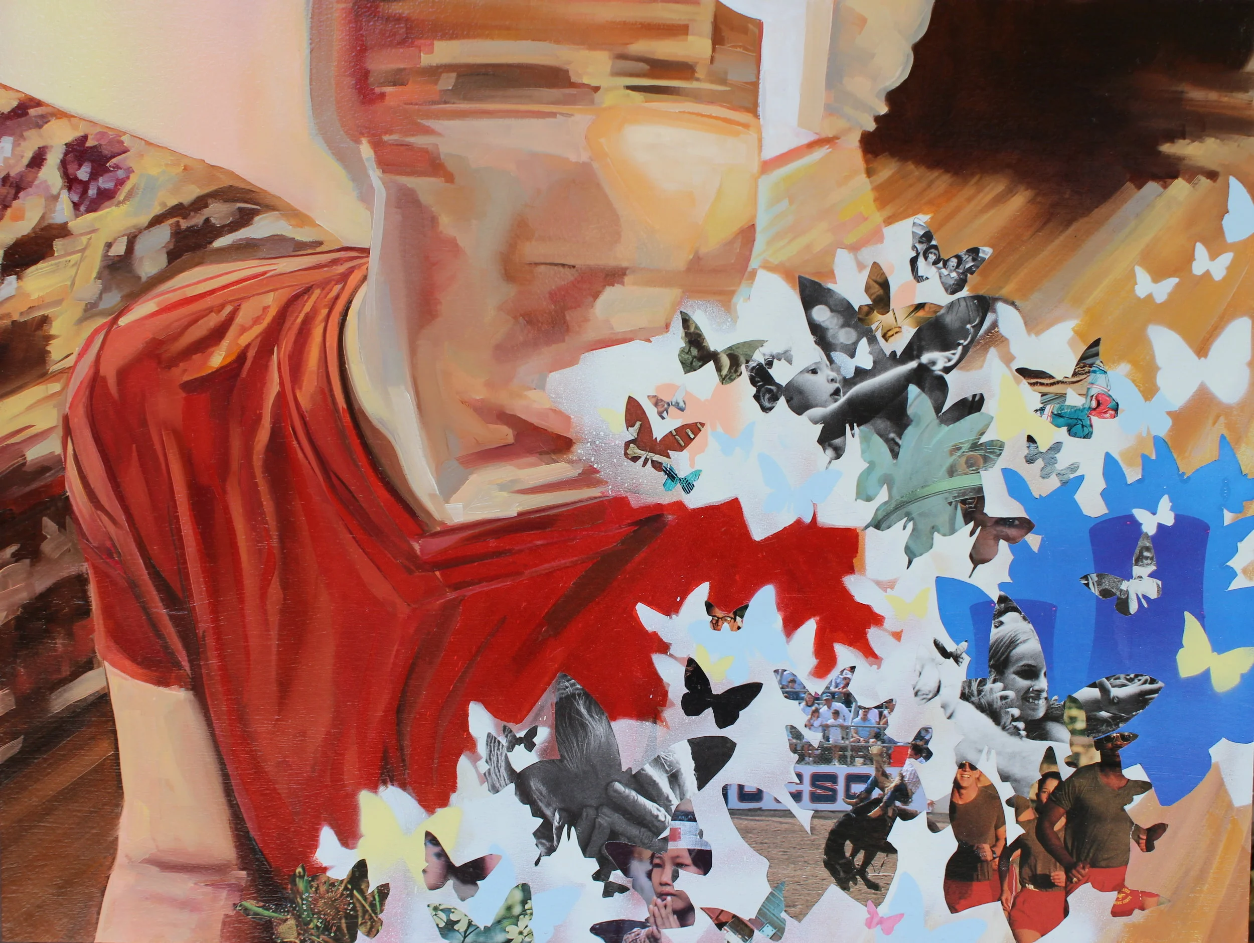Rockslide Checkerspot 2013 paper, acrylic and oil on wood panel 24 x 32 inches