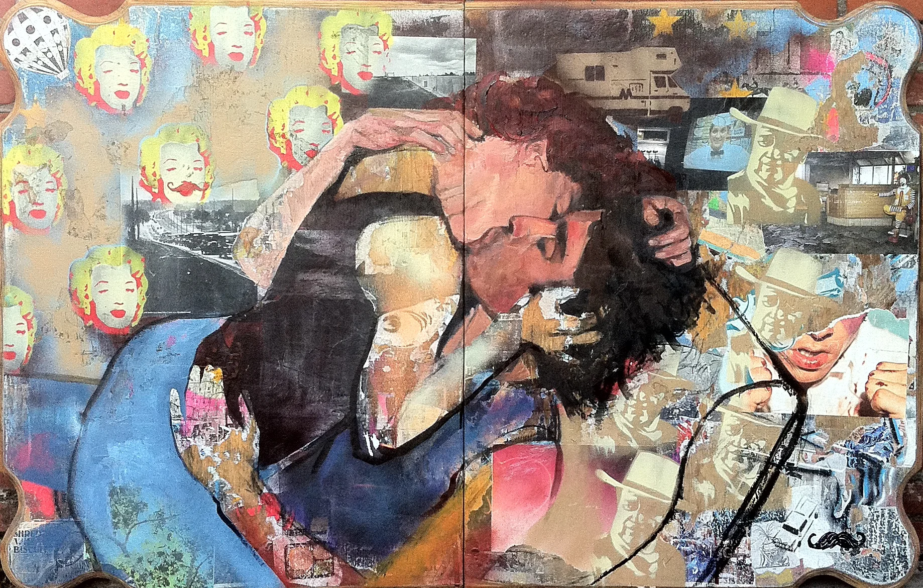   Modern Romance #4   2011 paper, acrylic and oil on found wood 38 x 48 inches 