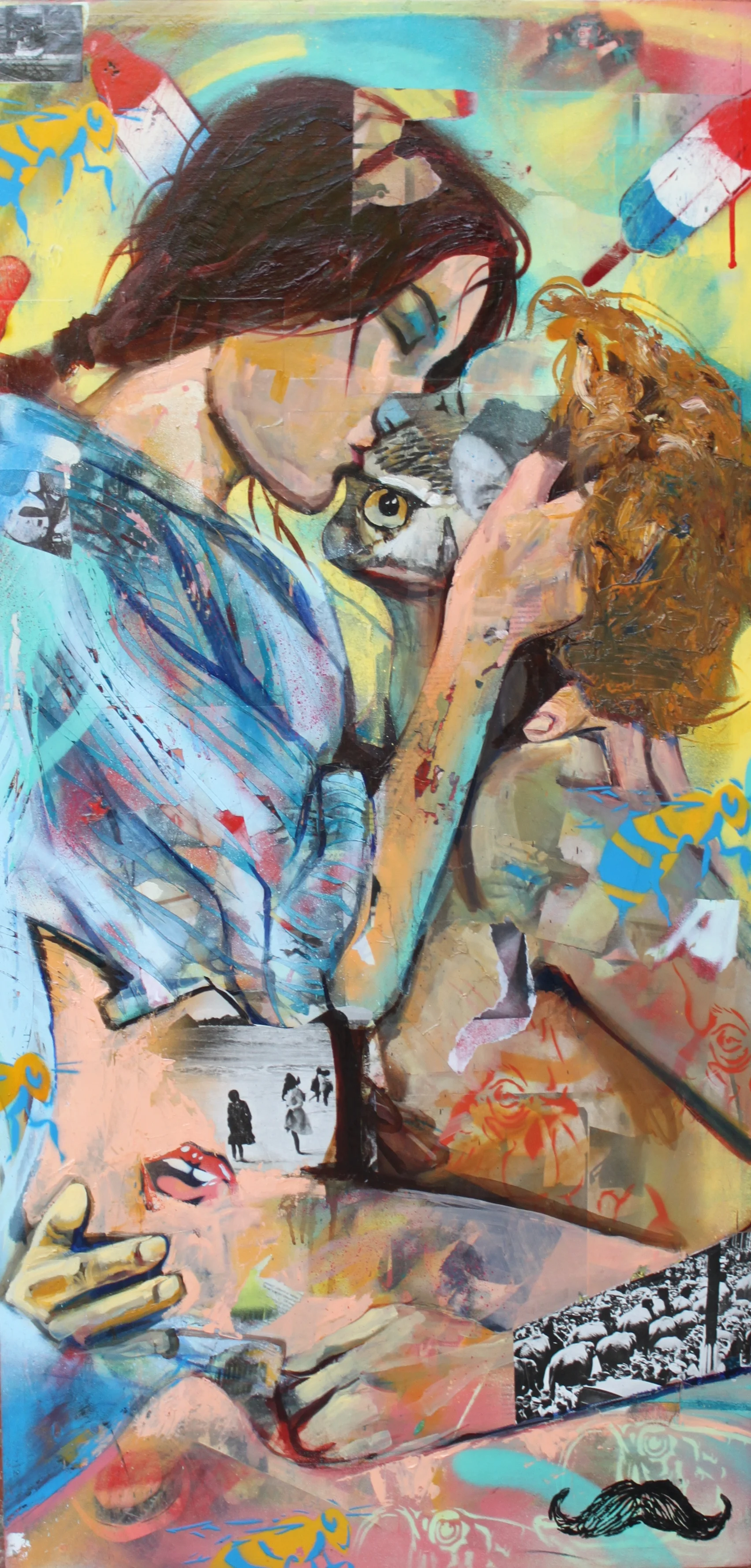   Modern Romance #9   2011 paper, acrylic and oil on found wood 48 x 30 inches 