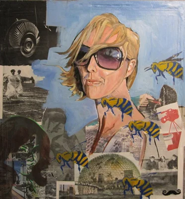 and the wind blew 2009 paper, spray paint and acrylic on silk screen 30 x 30 inches