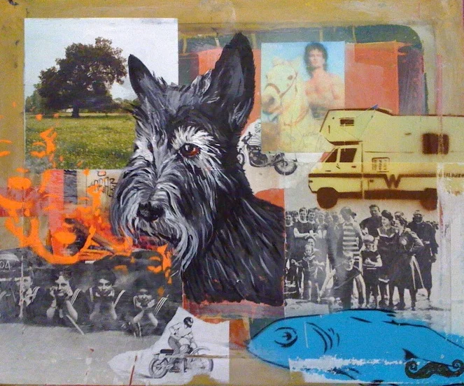 Scotty 2009 paper, spray paint and acrylic on silk screen 24 x 36 inches