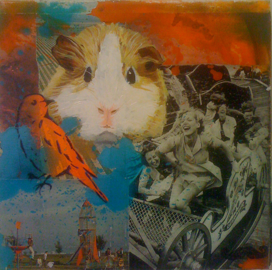   Guinea Pig   2008 paper, spray paint and acrylic on canvas 12 x 12 inches 