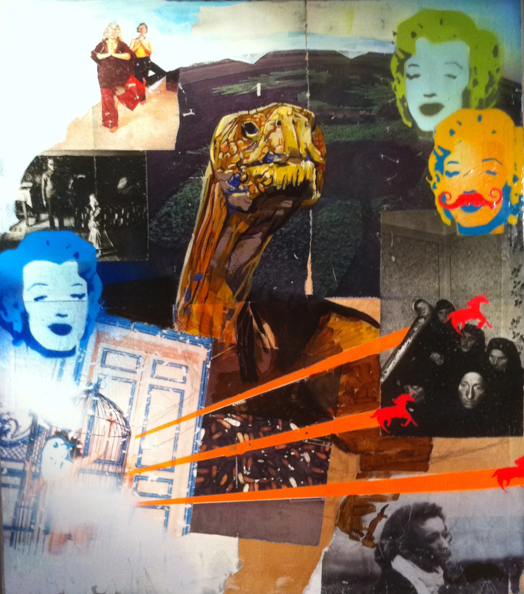   The Tortoise  2009 paper, spray paint and acrylic on canvas 30 x 24 inches 