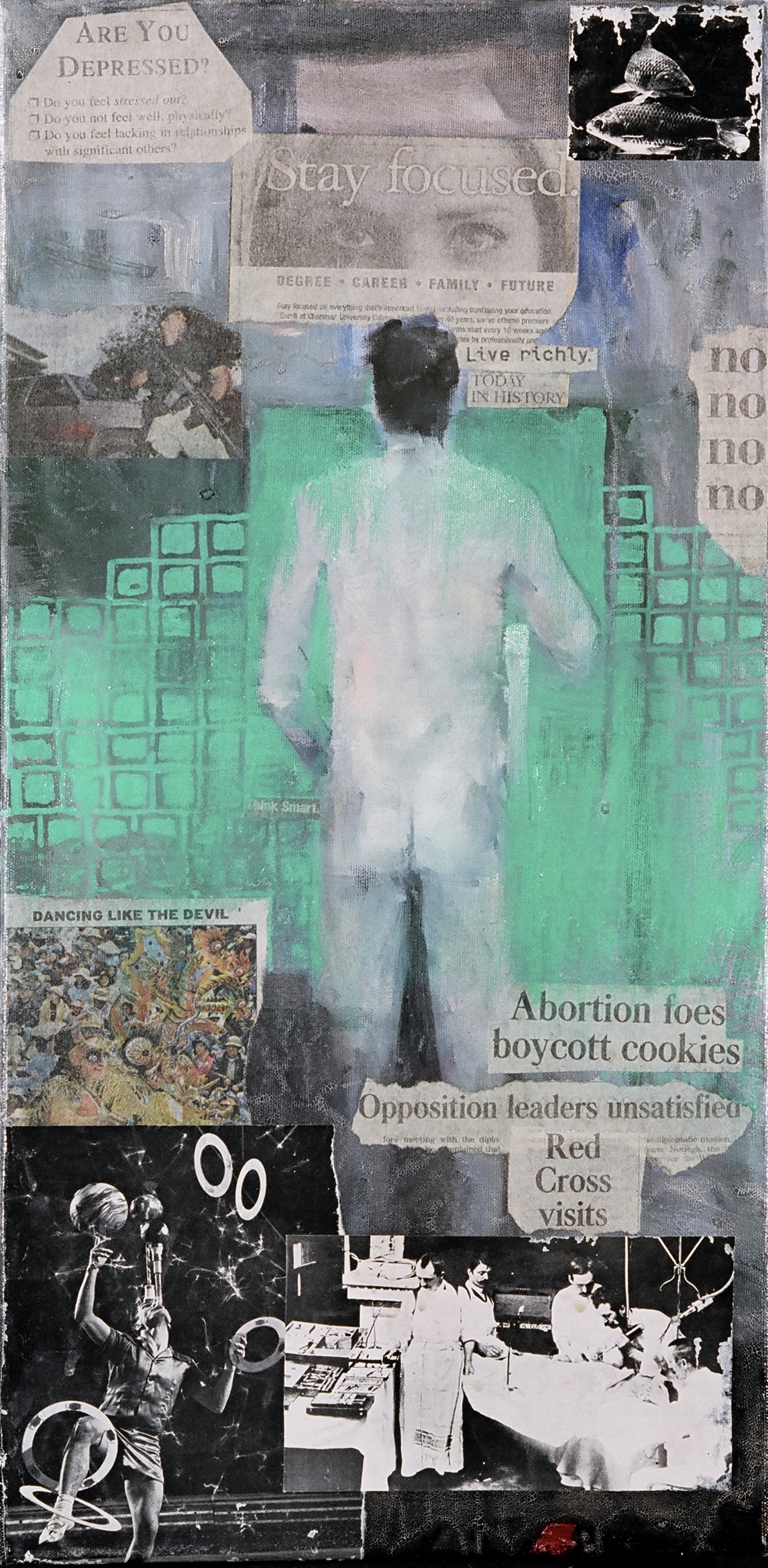 Stay Focused 2002 paper, acrylic and oil on canvas 24 x 12 inches