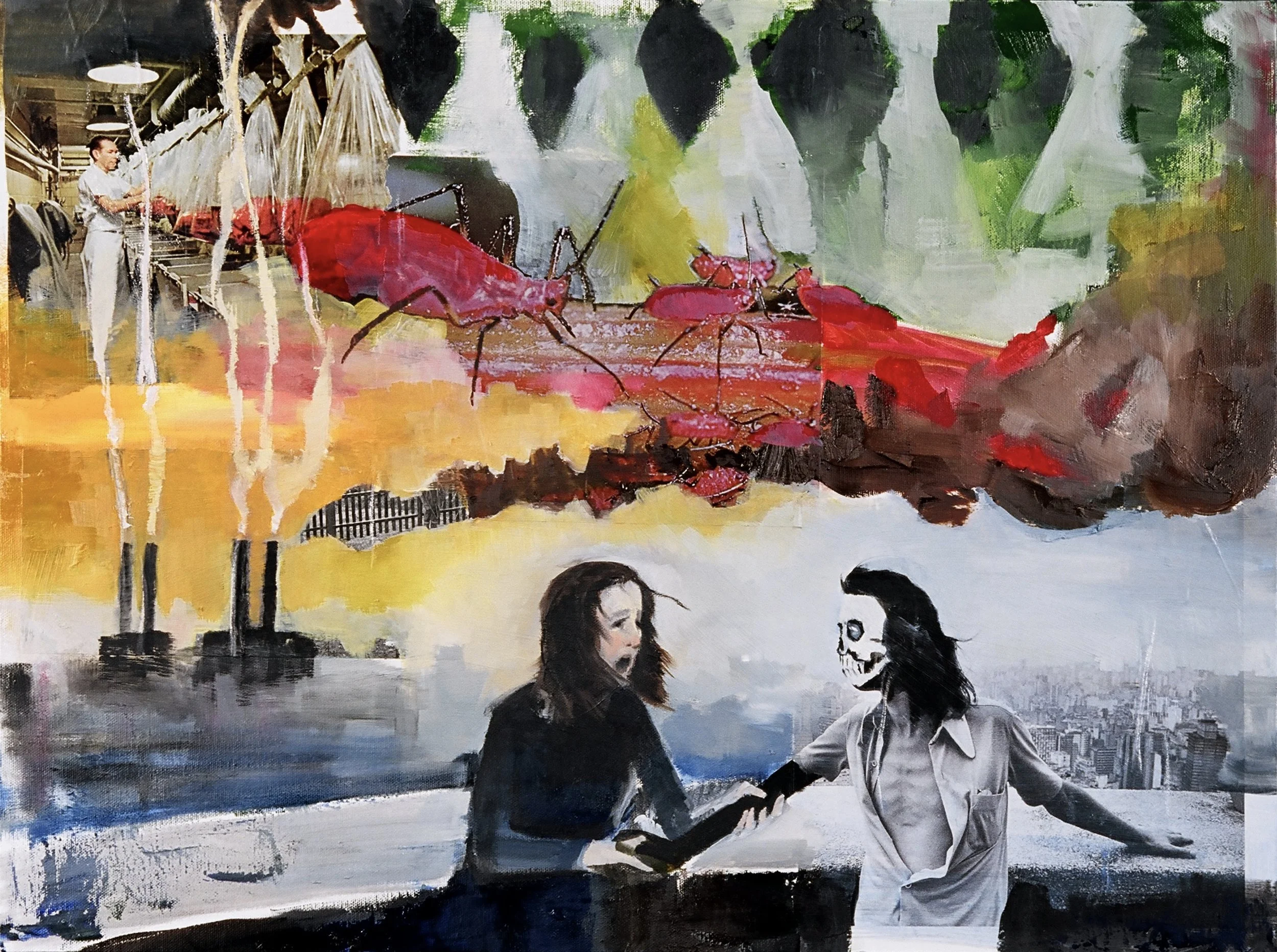I tried to warn you 2002 paper, acrylic and oil on canvas 16 x 20 inches