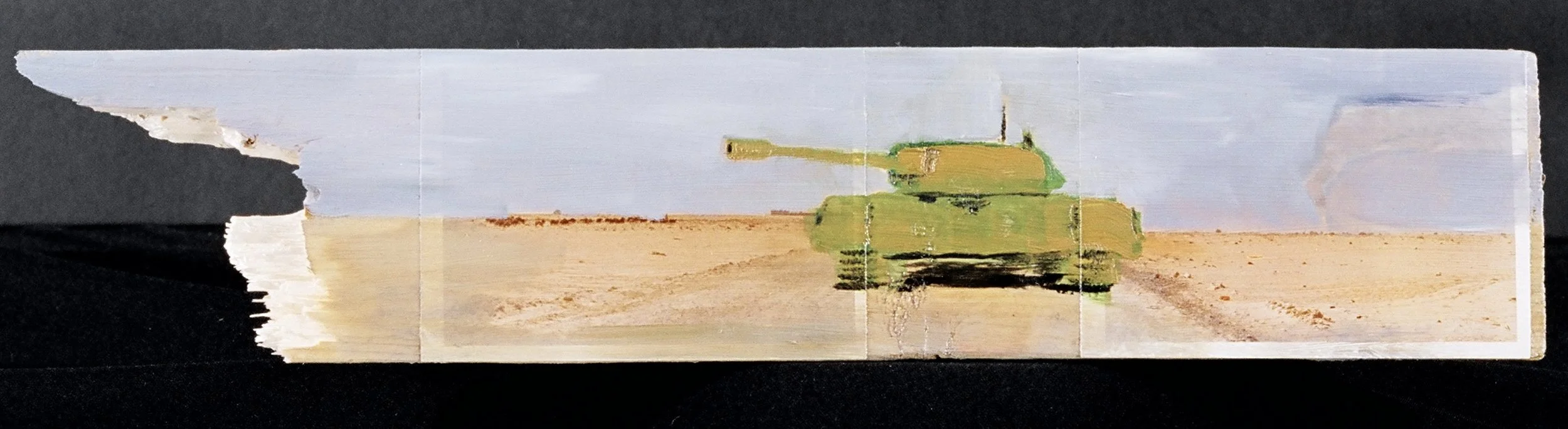 Tank 2007 paper, acrylic and oil on wood 4 x 12 inches