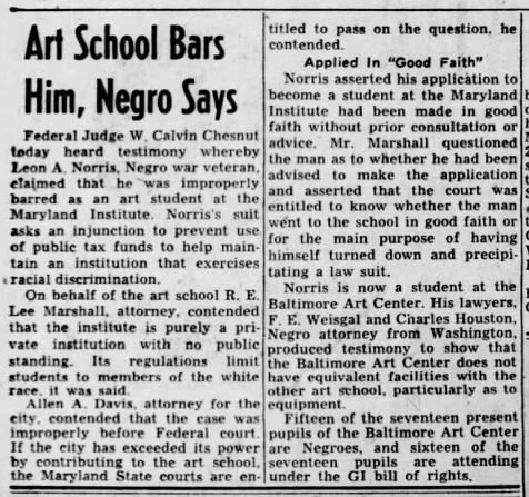 Clippings:  Art School Bars Him, Negro Says, 1947