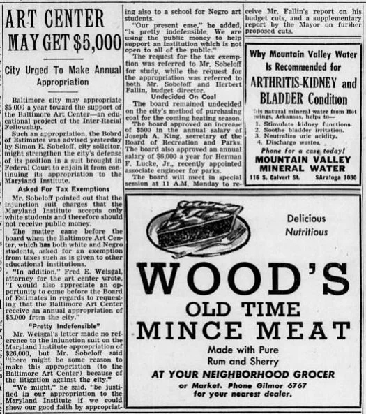 Clippings:  Art Center May Get $5,000, 1947