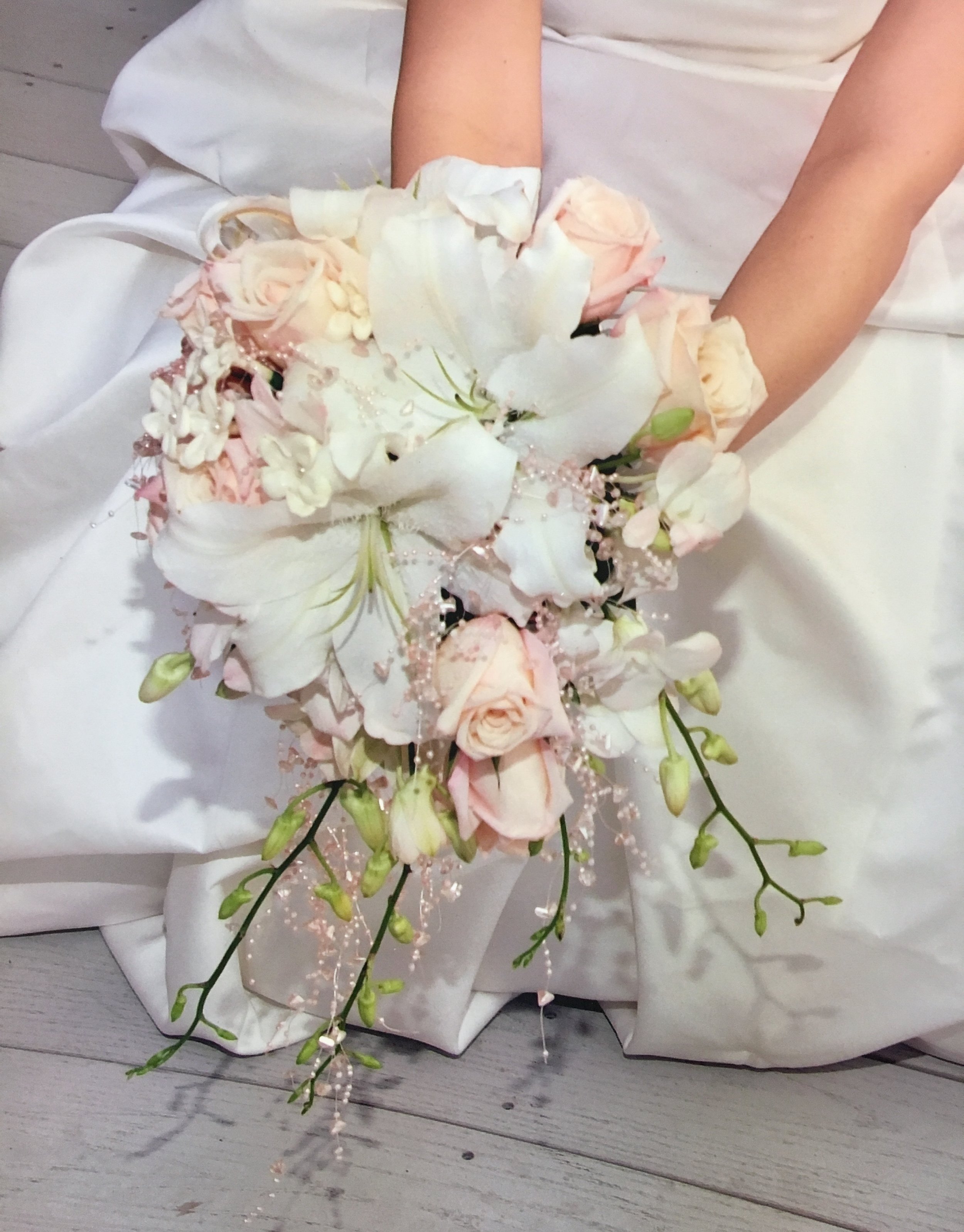 Pink and White Cascade Wedding Bouquet