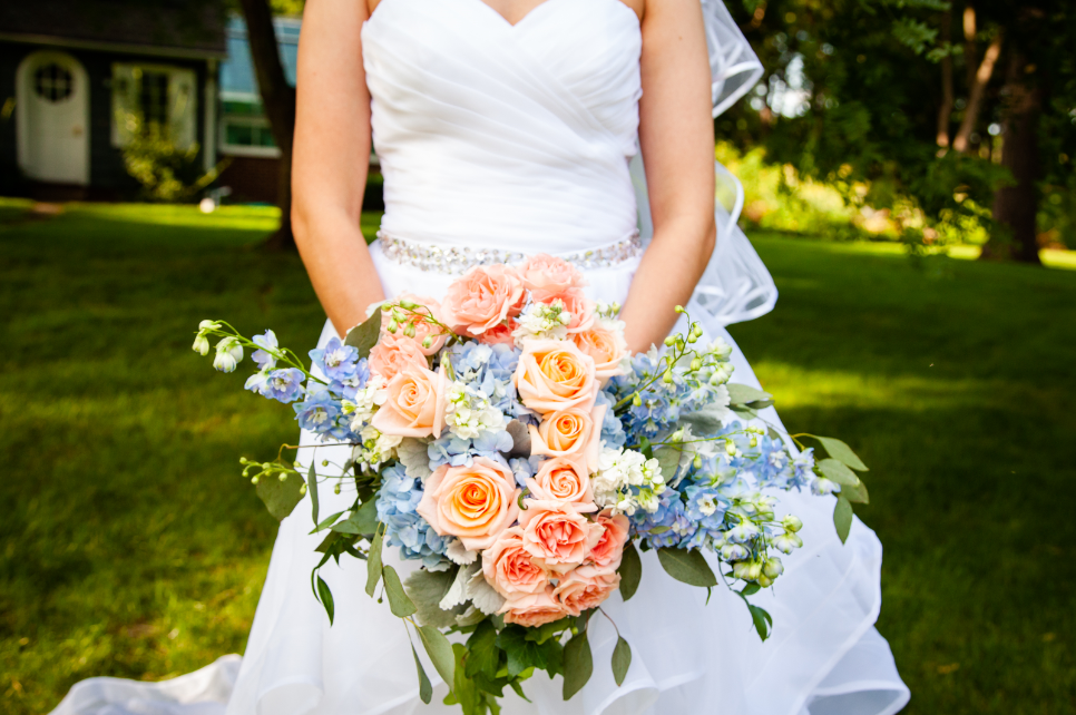 Peach and Blue Wedding Flowers