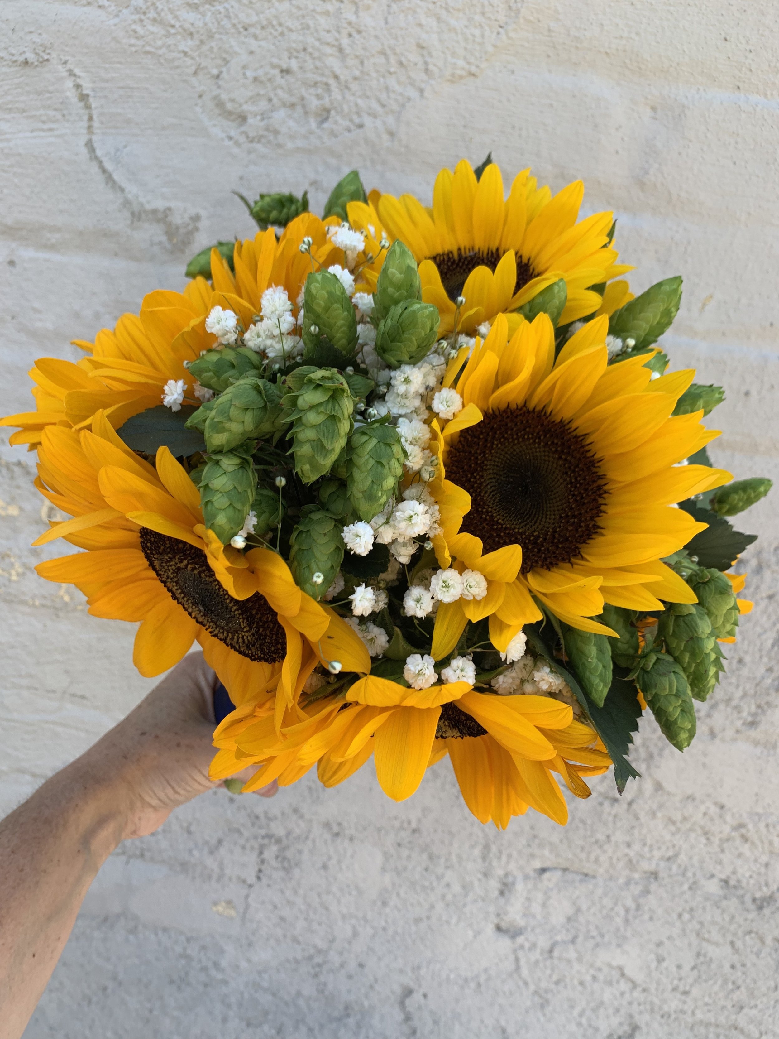 Sunflower with Fresh Hops Wedding Bouquet