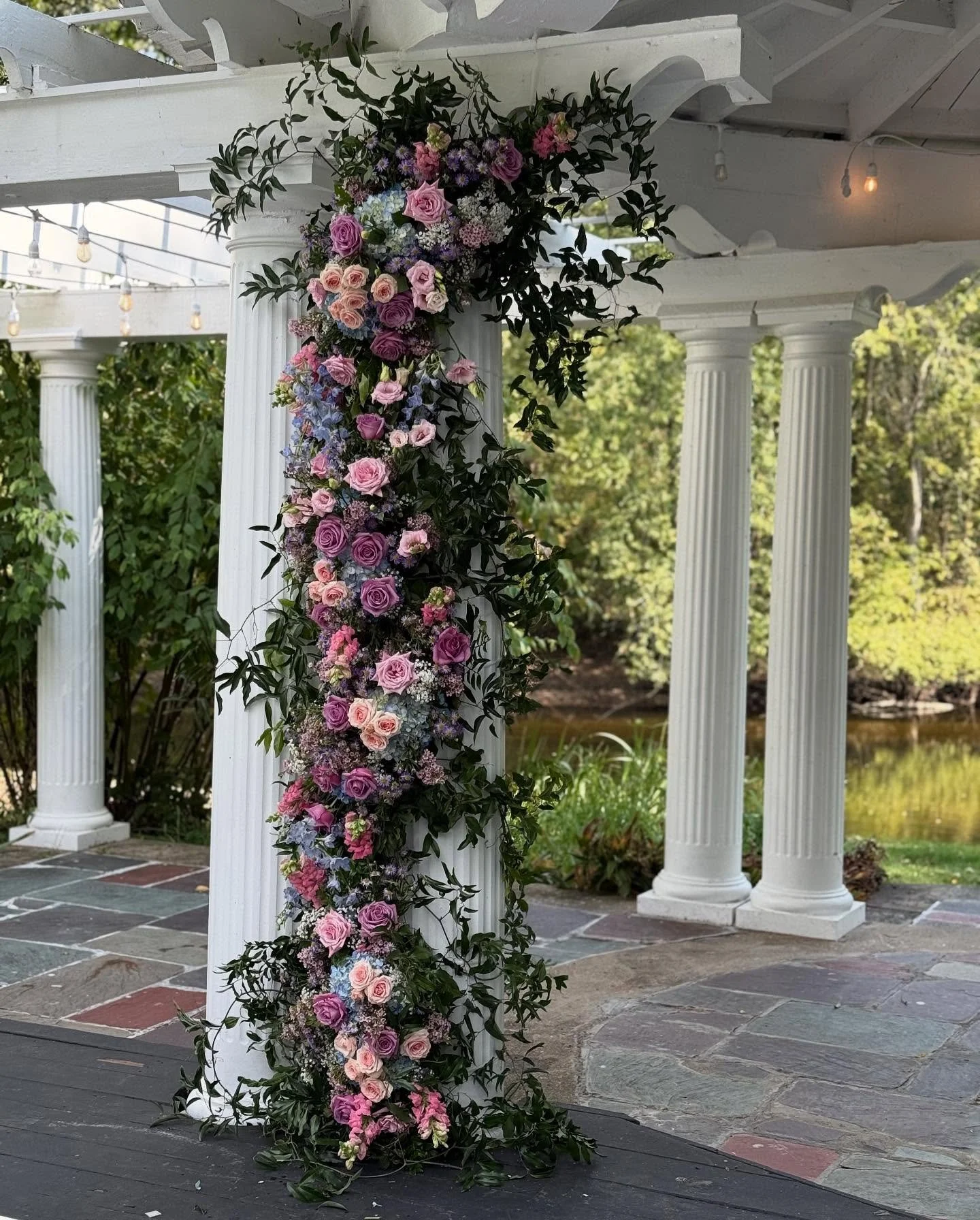 So fun designing this pastel floral installation for the ceremony pergola at The English Inn in Eaton Rapids, Michigan!