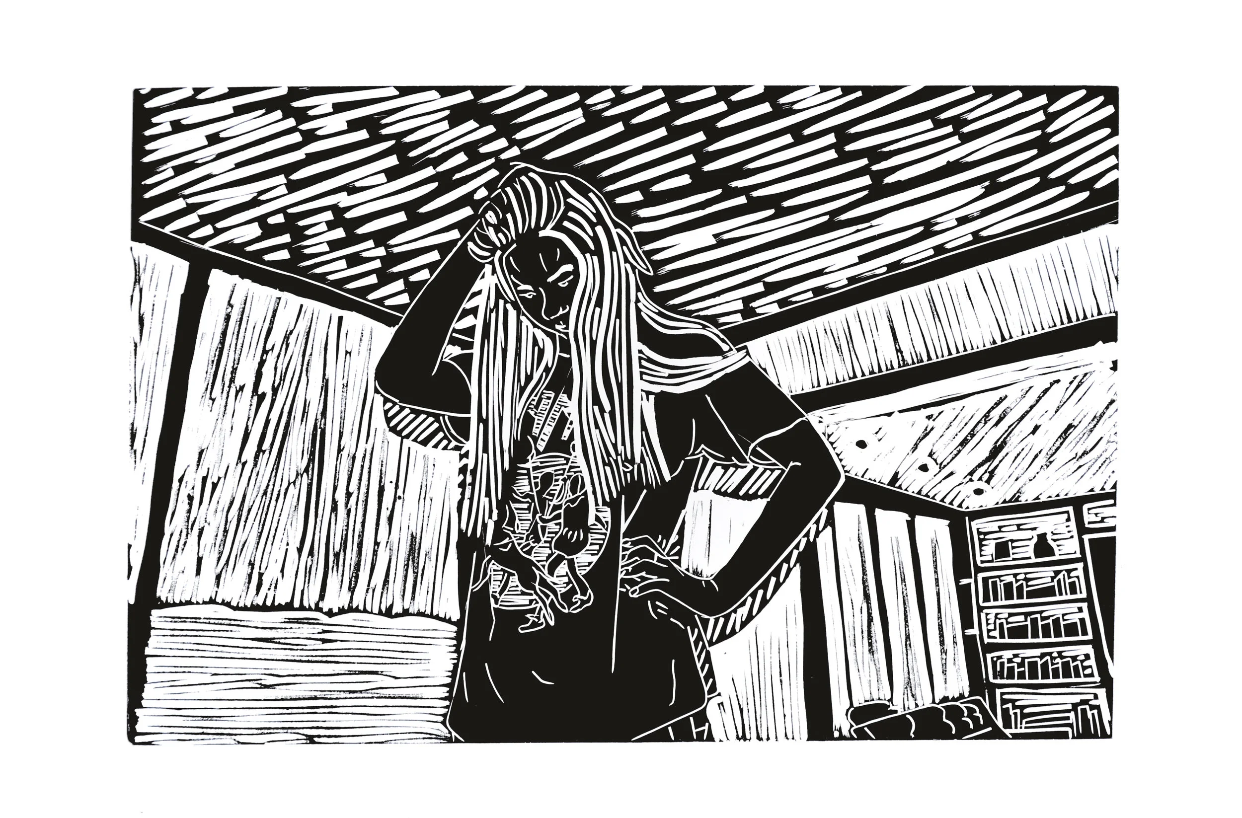 Head Scratch , 2014 – linoleum, 12” x 18”