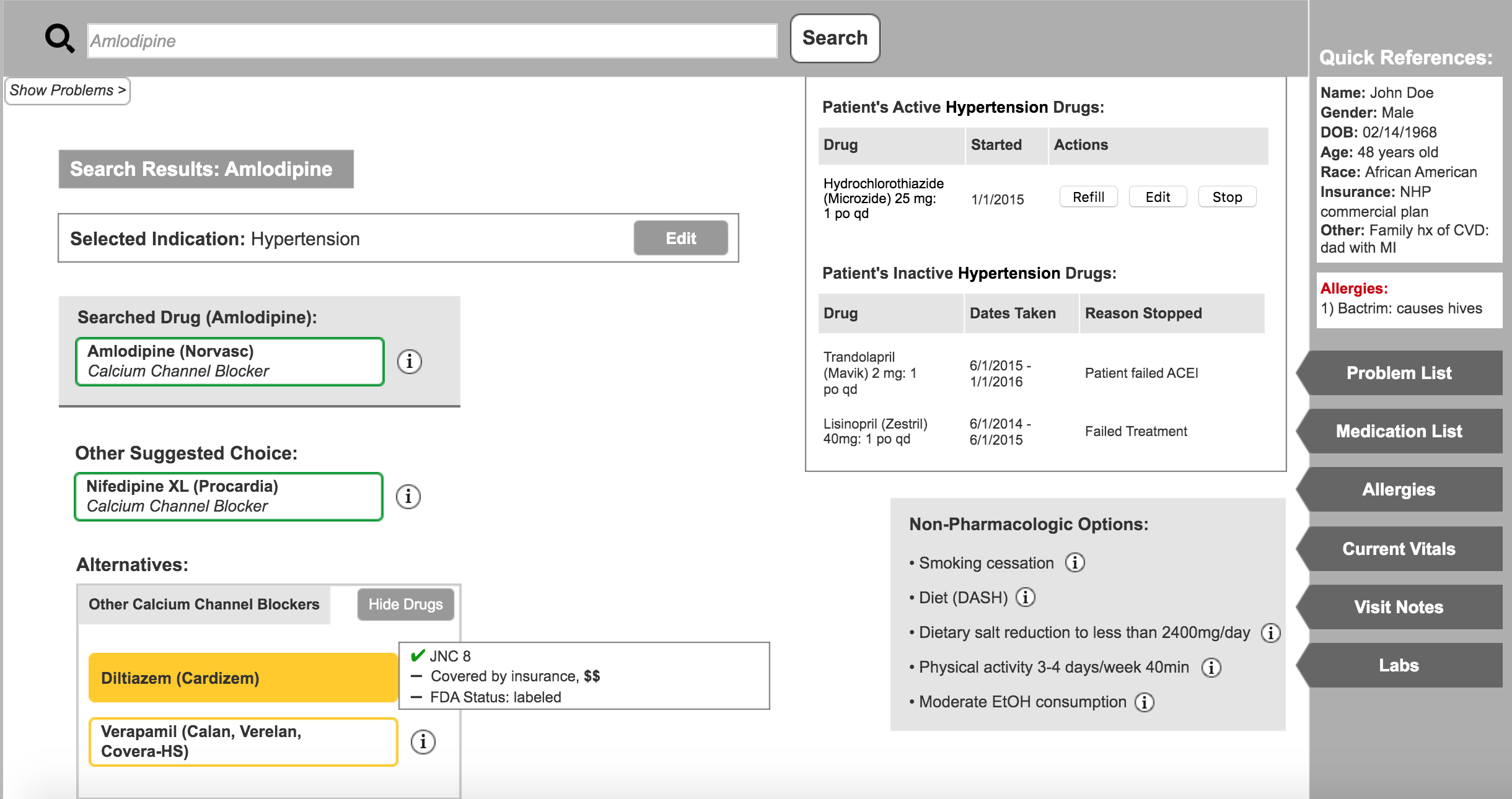 Prototype - Drug Search Interaction + Drug Recommendation Criteria