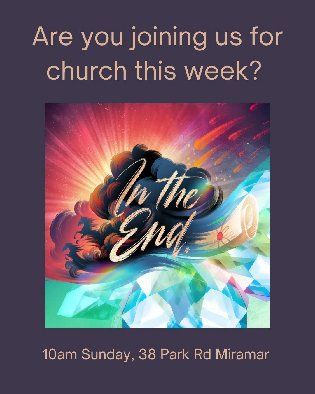 Kia ora e te whānau, we hope you can join us for church this Sunday for the final instalment of our In the End series. This has been such a thought provoking, challenging, and conversation-starting series and we really hope you have enjoyed it! We lo