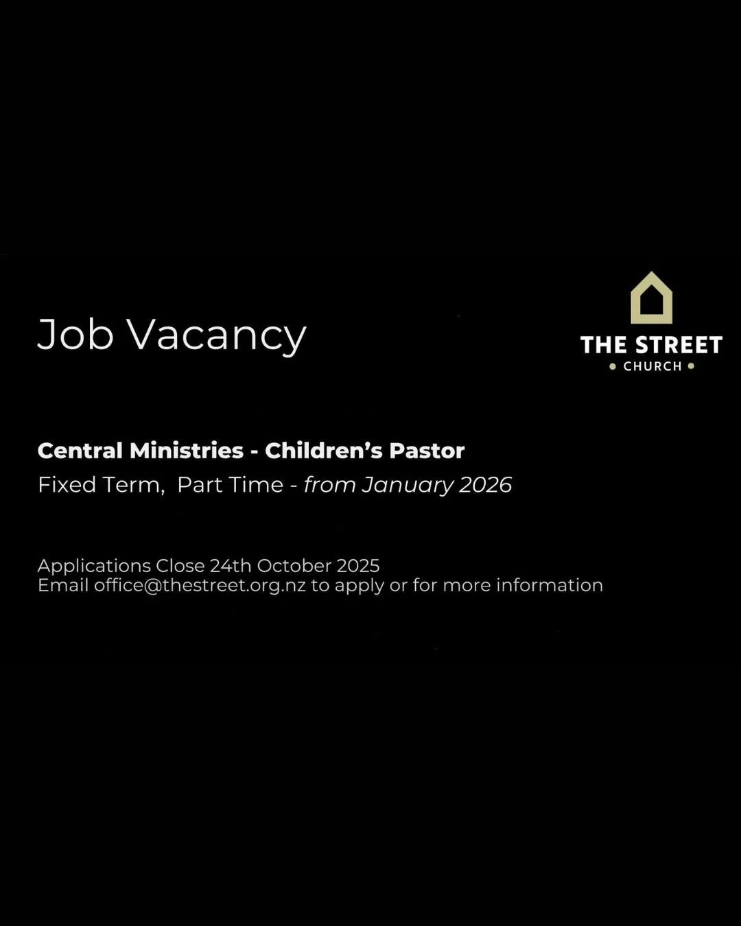 Job Vacancy - Fixed Term, Part Time: CHILDREN'S PASTOR

We're seeking someone gifted in teaching children who is fun, flexible and creative to fill a fixed-term Children's Pastor position. The position is available for 12 months from January 2026, as