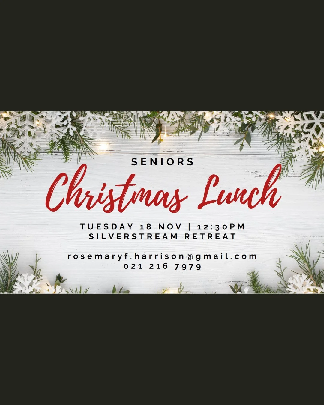 Four times a year, a Seniors Lunch is held for those 65+ to connect together over a delicious meal. Each time they meet there is a short inspiring message and a quiz led by Murray Scott. The last gathering for the year will be held at Silverstream Re