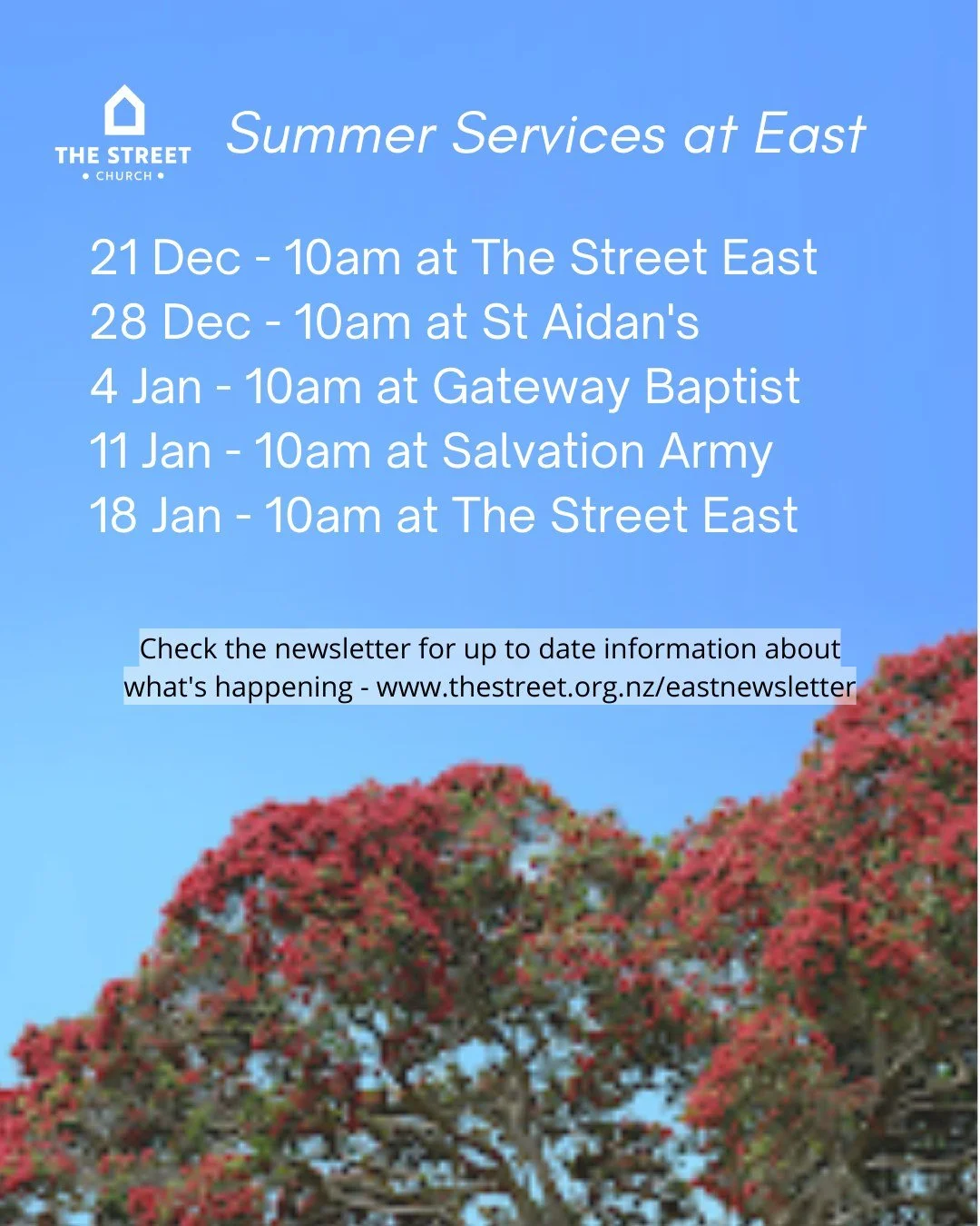 The summer holiday period is fast approaching which means some of our in-person services will look a little bit different. As we have done in previous years, our East gathering will be combining with other churches in the area. All the details will b