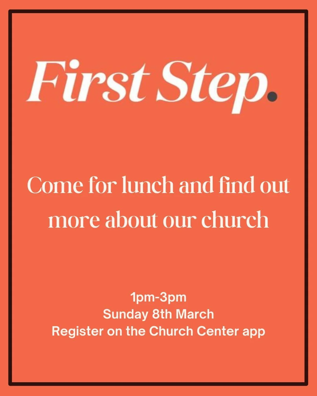 First Step - Sunday, 8 March 2026 - 1:00 pm to 3:00 pm

Come and have a relaxed lunch getting to know each other. We will introduce you to The Street, who we are, what we're about and how to get more involved.

Register and we will be in touch with t