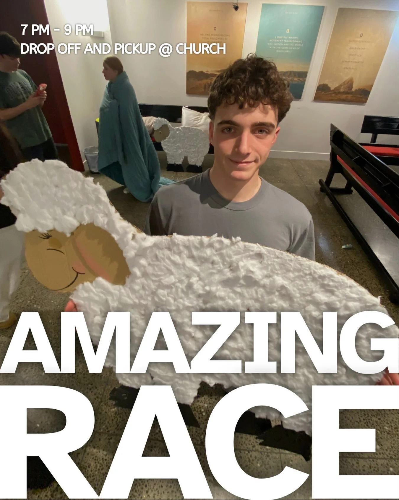 CAN YOU SPOT THE SHEEP&hellip;? 🐑👀

If you found it, you&rsquo;re officially qualified 💪🏻💪🏻 for the Amazing Race this Friday!! 🏃💨

📍 7:00 PM @ Church 

Bring your running shoes 👟, mates, and come ready to compete. The winning team earns ult