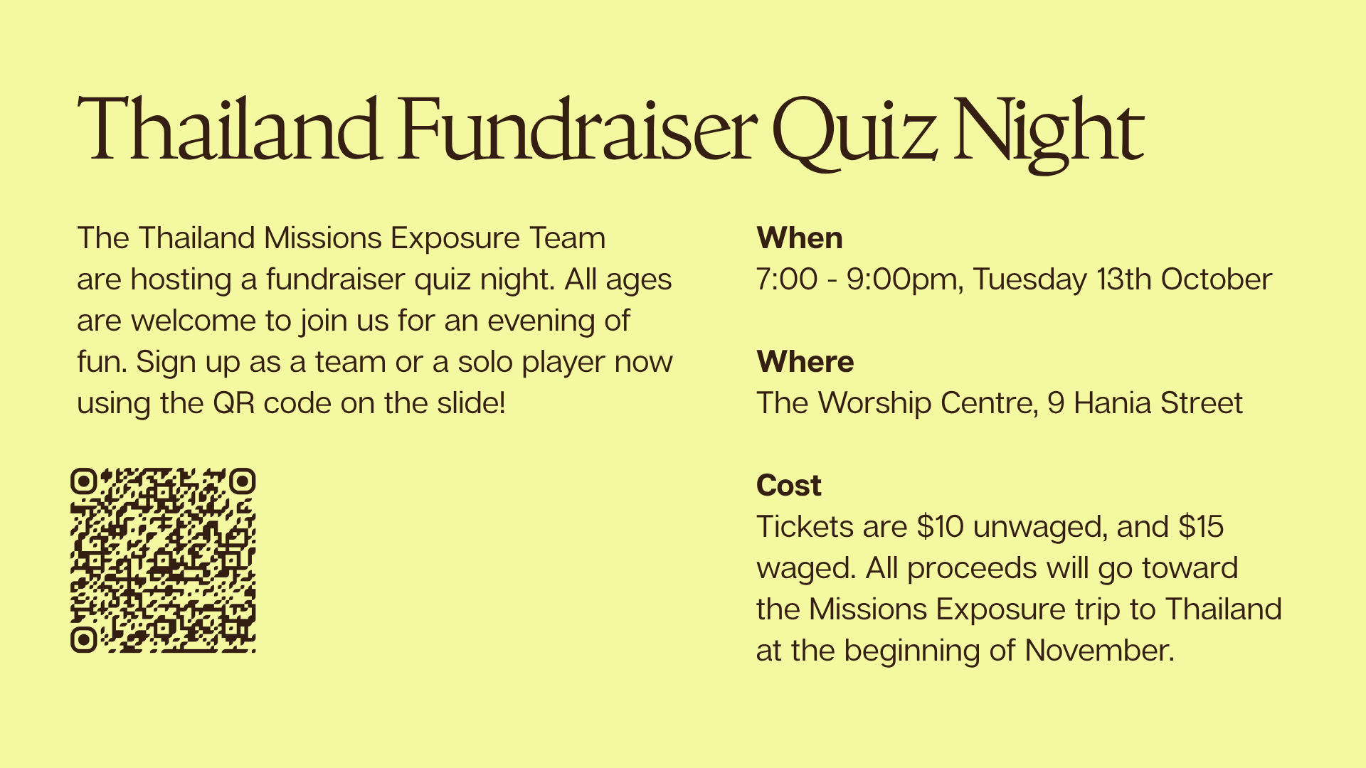 Thailand Fundraiser Quiz Night