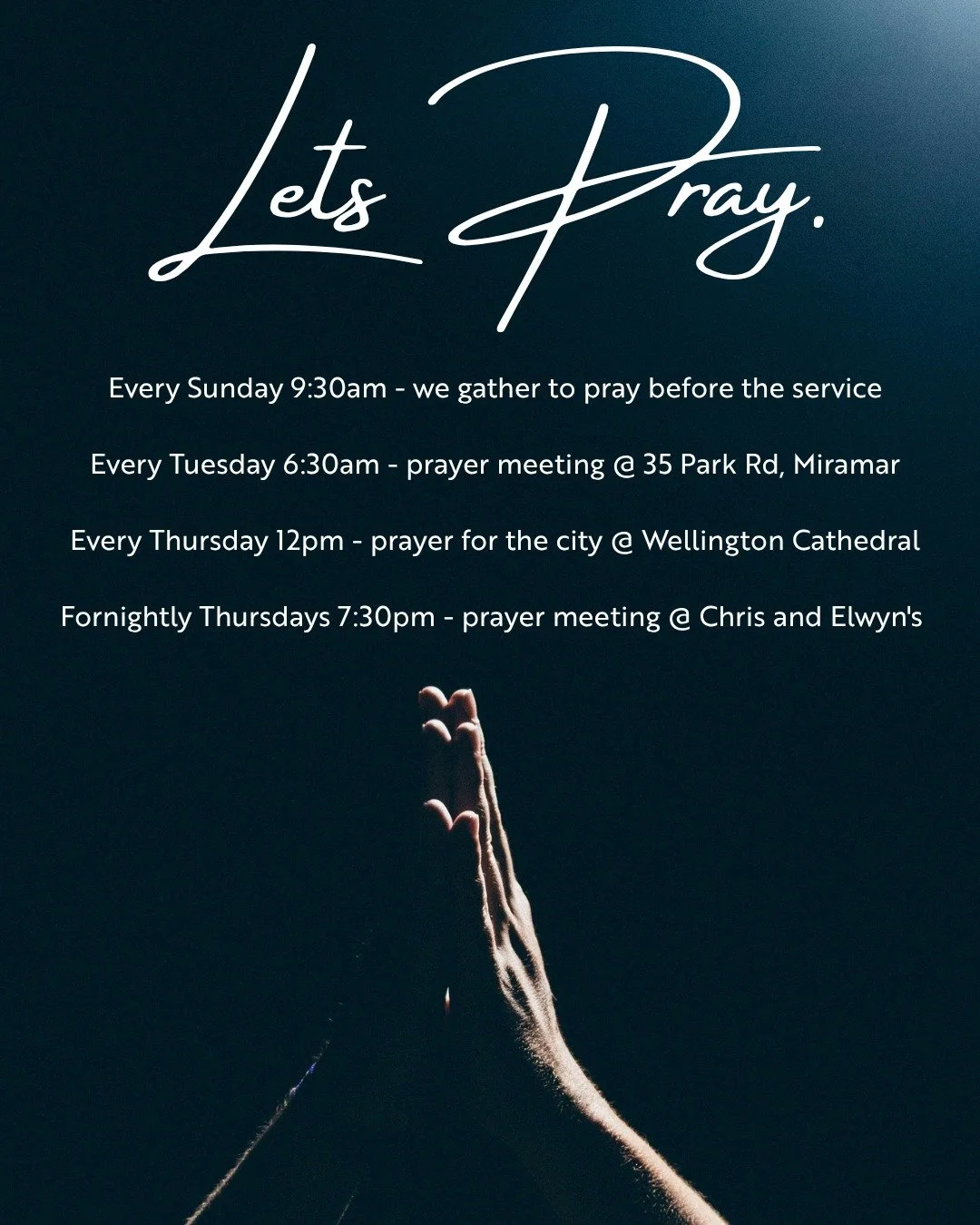 Prayer is absolutely foundational to all we believe God wants to do in and through our church.  It is not just important, it is the engine room of everything we do. We long to be a church that prays and sees God move in power as a result. 

There are