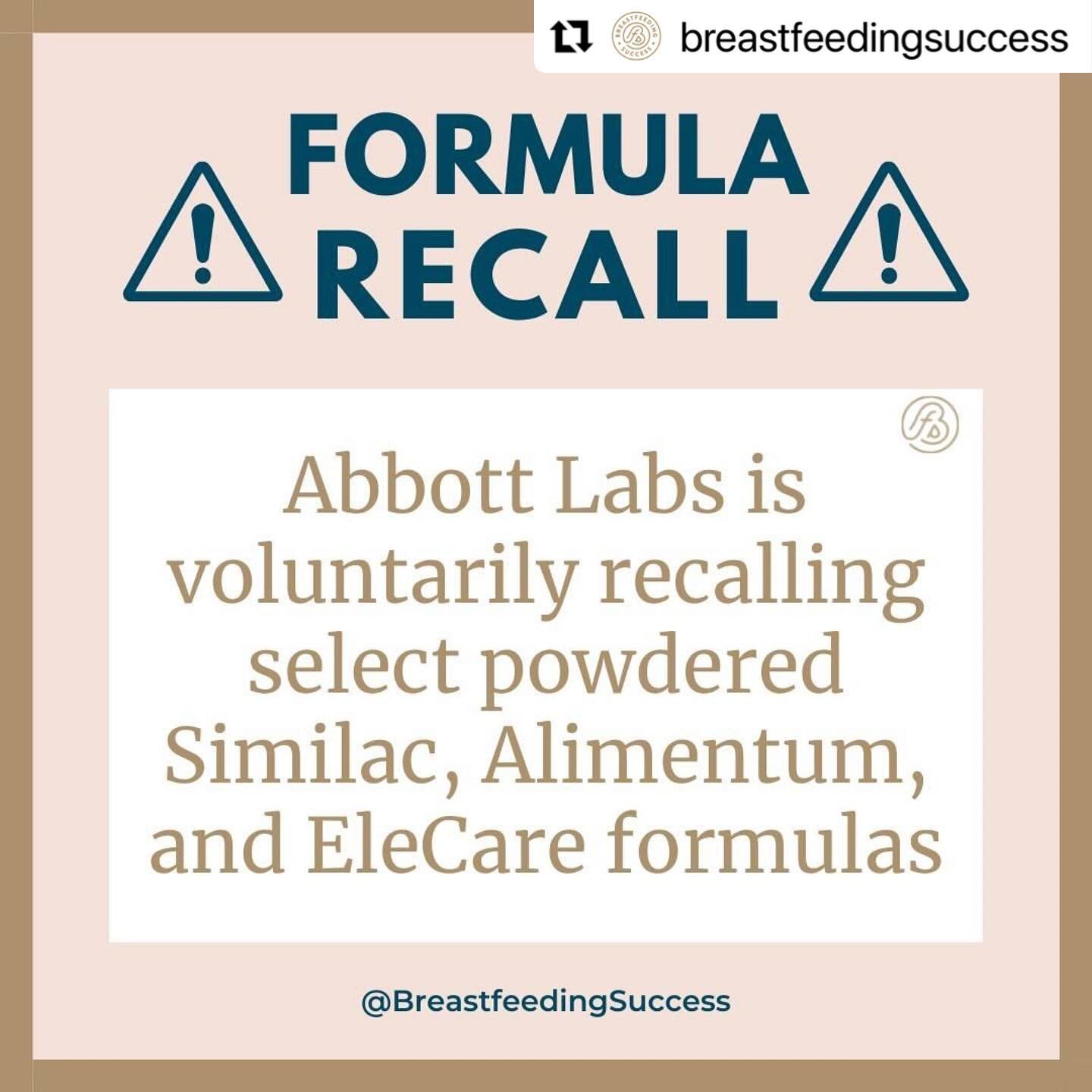 For my supplementing and formula-feeding mamas - check your labels and respond accordingly ! 
You got this ! 

#labourdaydoula #clc #labourdaydoulafamily #supplementingformula #formulafeeding #formularecall #rulenumberoneistofeedyourbaby