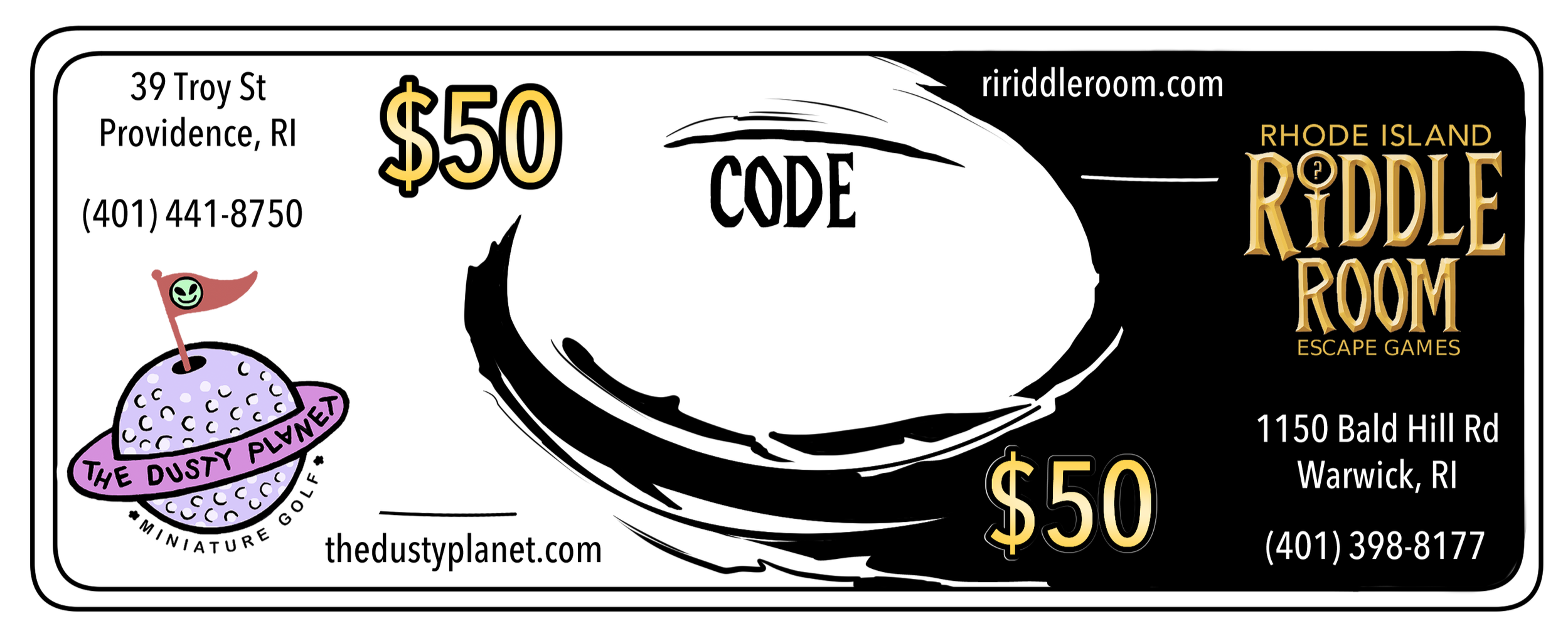 Gift card mashup: The Riddle Room escape games and The Dusty Planet minigolf