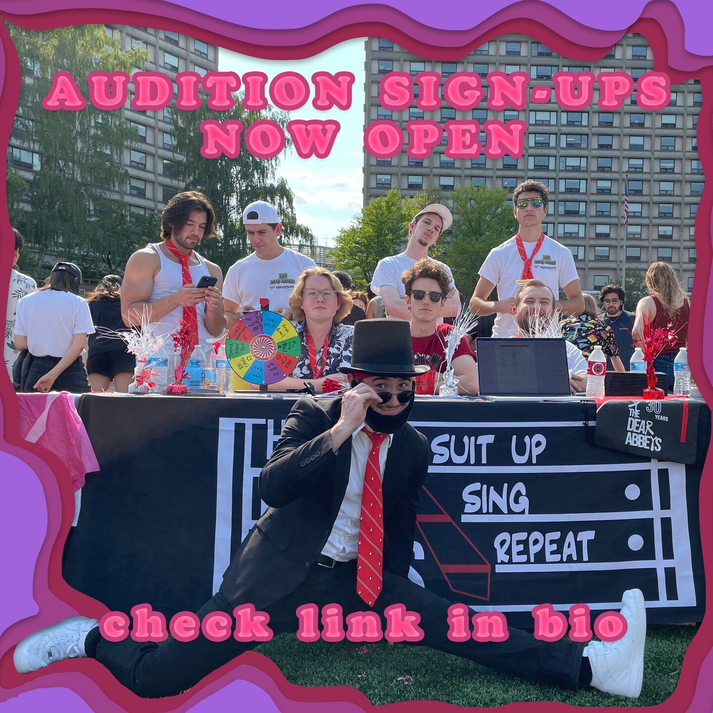 HELLO AND THANK YOU to all of the people who saw us at Splash and the Weeks of Welcome Student Showcase!! We had a great time meeting all of you and are gladly announcing that our fall auditions are now OPEN! Auditions will be held on 9/17 and 9/18 (