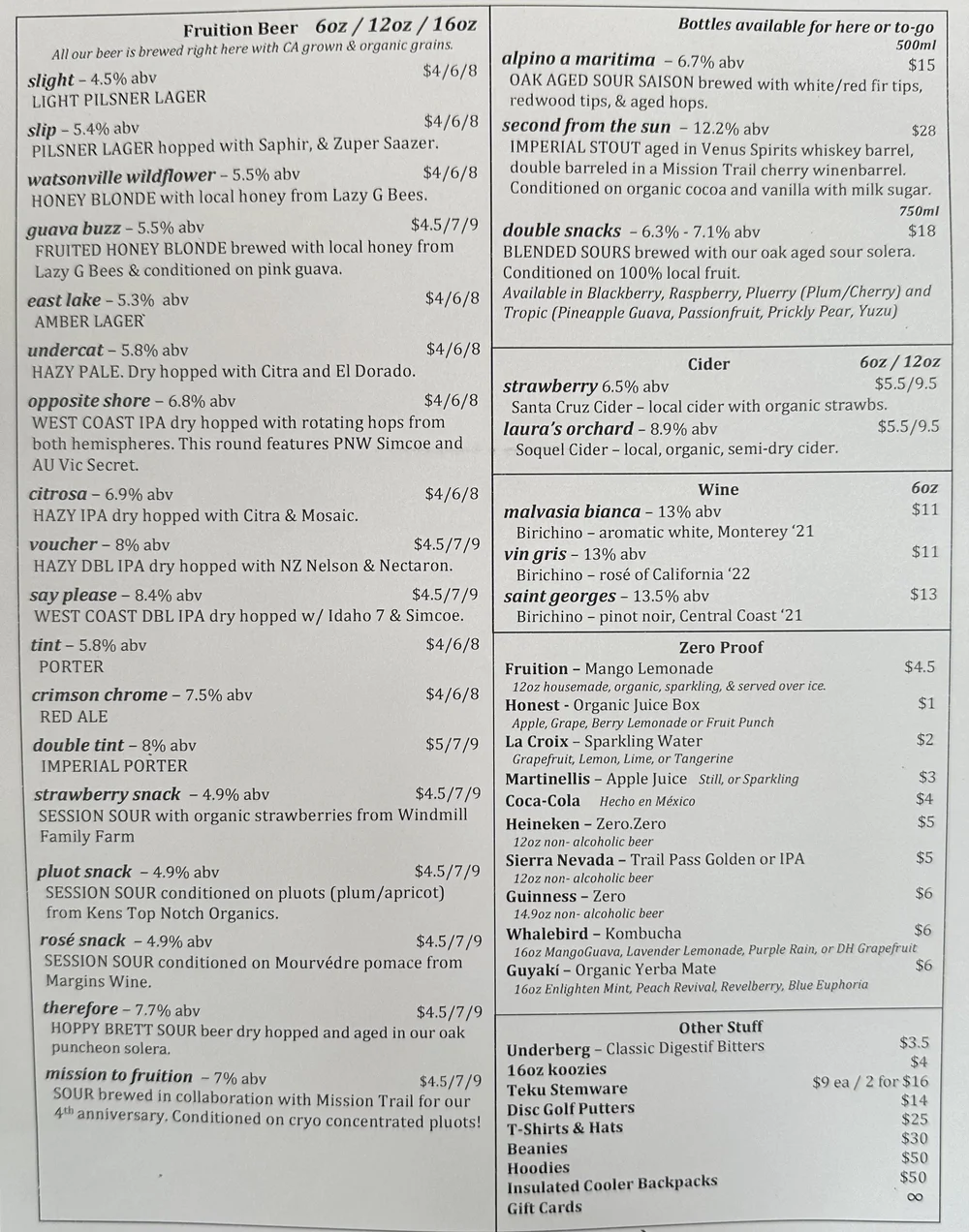 Menu — Fruition Brewing