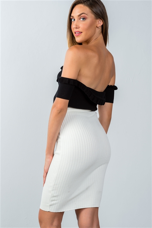 Ribbed High Waist Pencil Skirt bleu rose boutique
