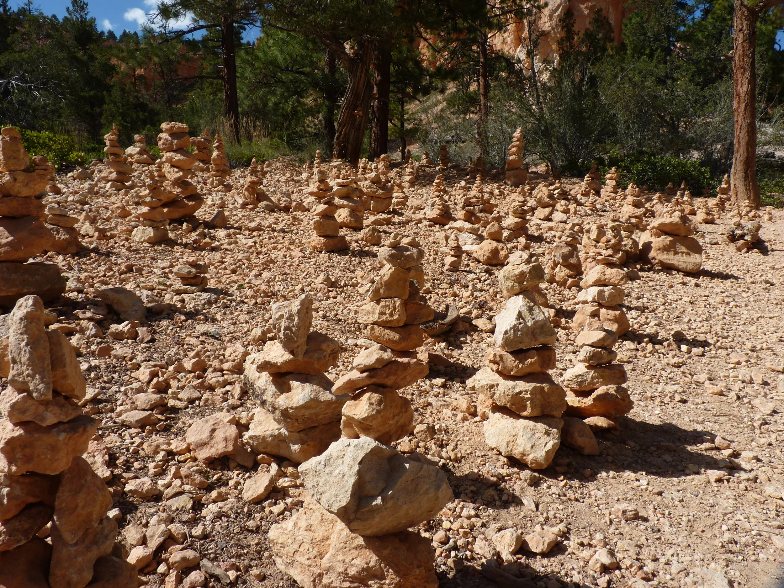 Stone sculptures left by hikers