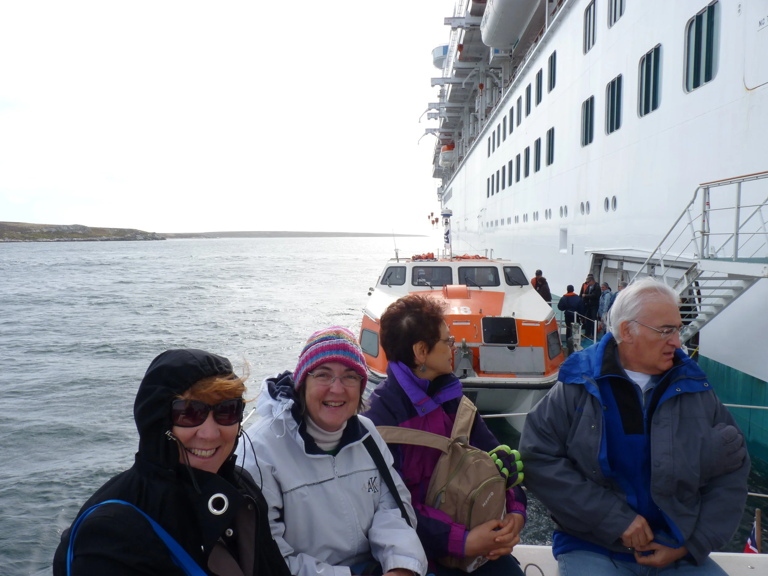  Riding the tender boat to Stanley 