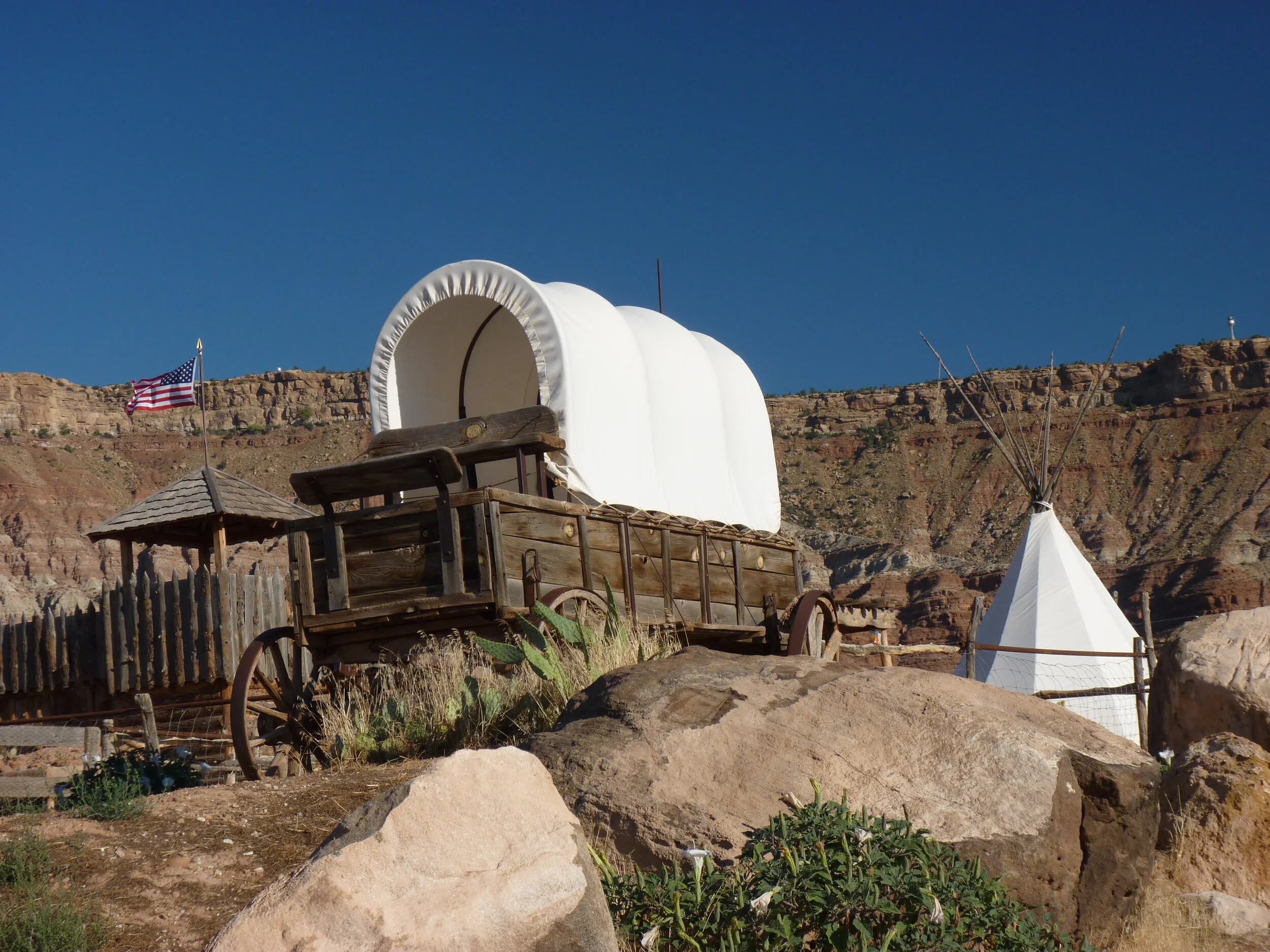 Old West covered wagon and teepee, Utah